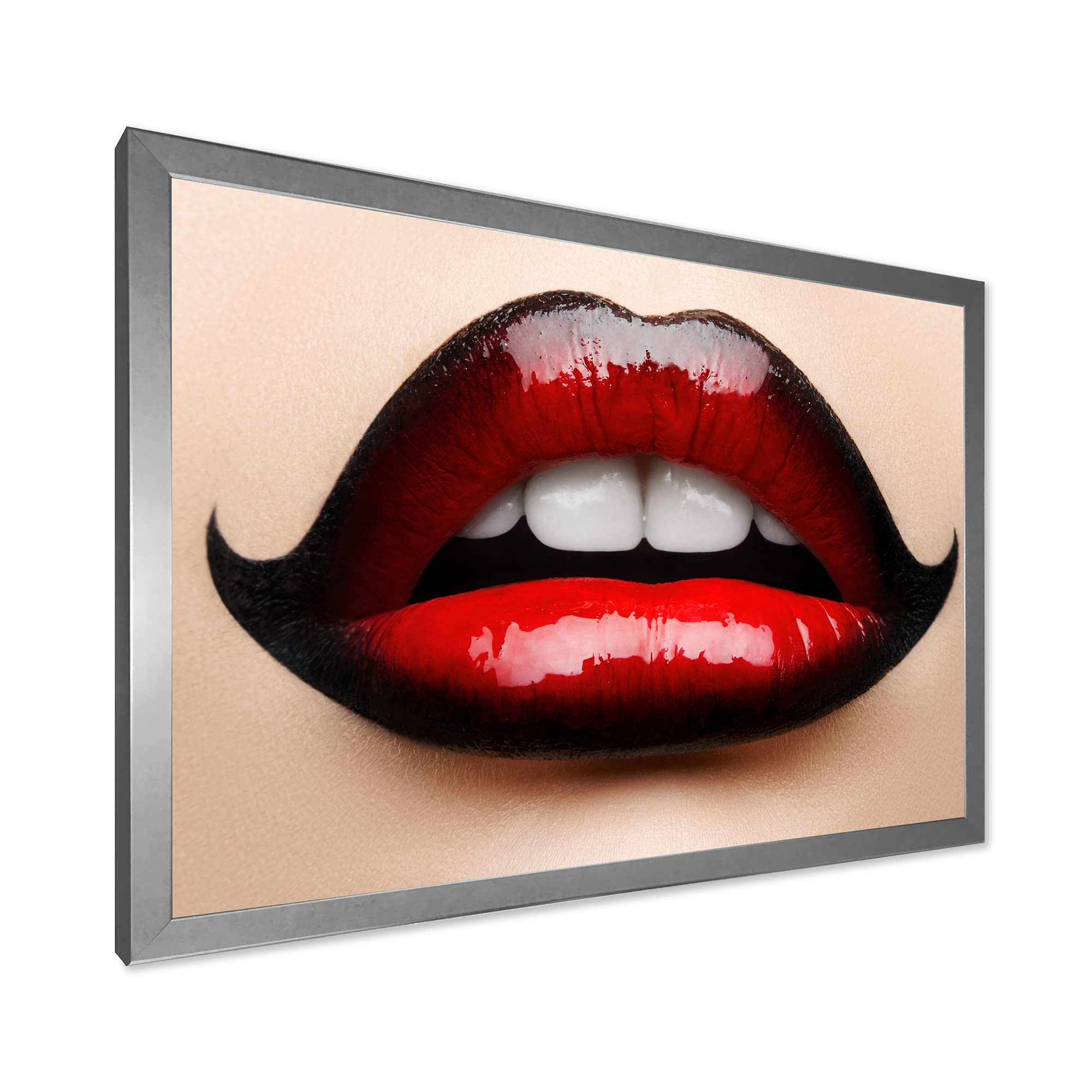 DesignQ Modern Framed Wall Art - Red & Black Lipstick Female Lips Painting - Perfect for Living Room, Bedroom & Office Decor