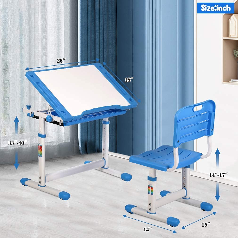 Adjustable Height Kids Study Desk with Storage - Blue | Ergonomic School Table for Children's Homework & Learning | Perfect for Bedroom, Classroom & Homeschooling