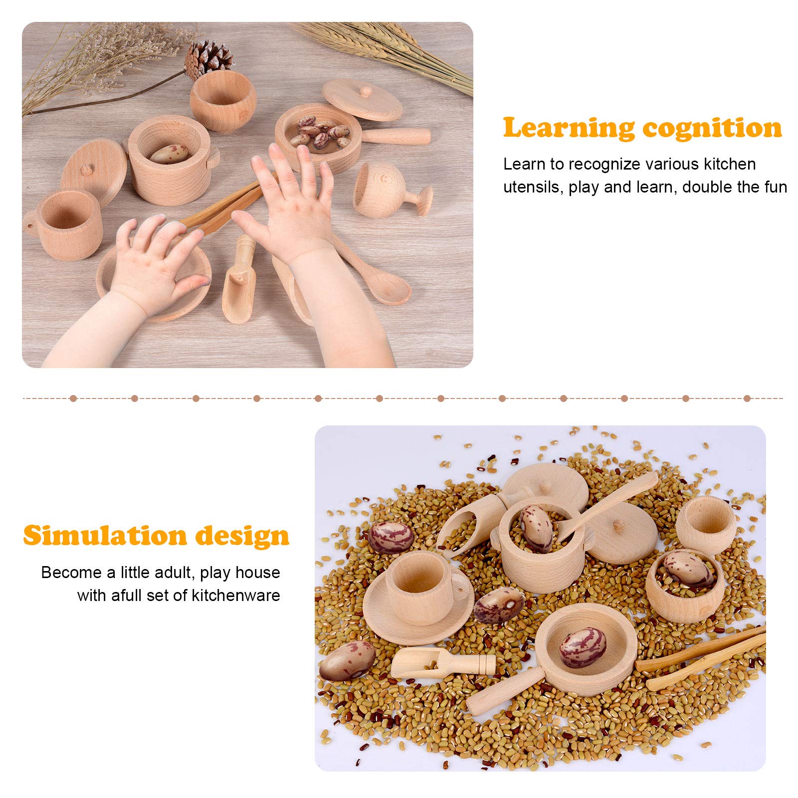 Montessori Wooden Scoops & Tongs Set - Sensory Bin Tools for Toddlers, Fine Motor Skills Toys, Waldorf Educational Learning Tools for Transfer Work | Perfect for Preschool Classroom & Home Play Activities