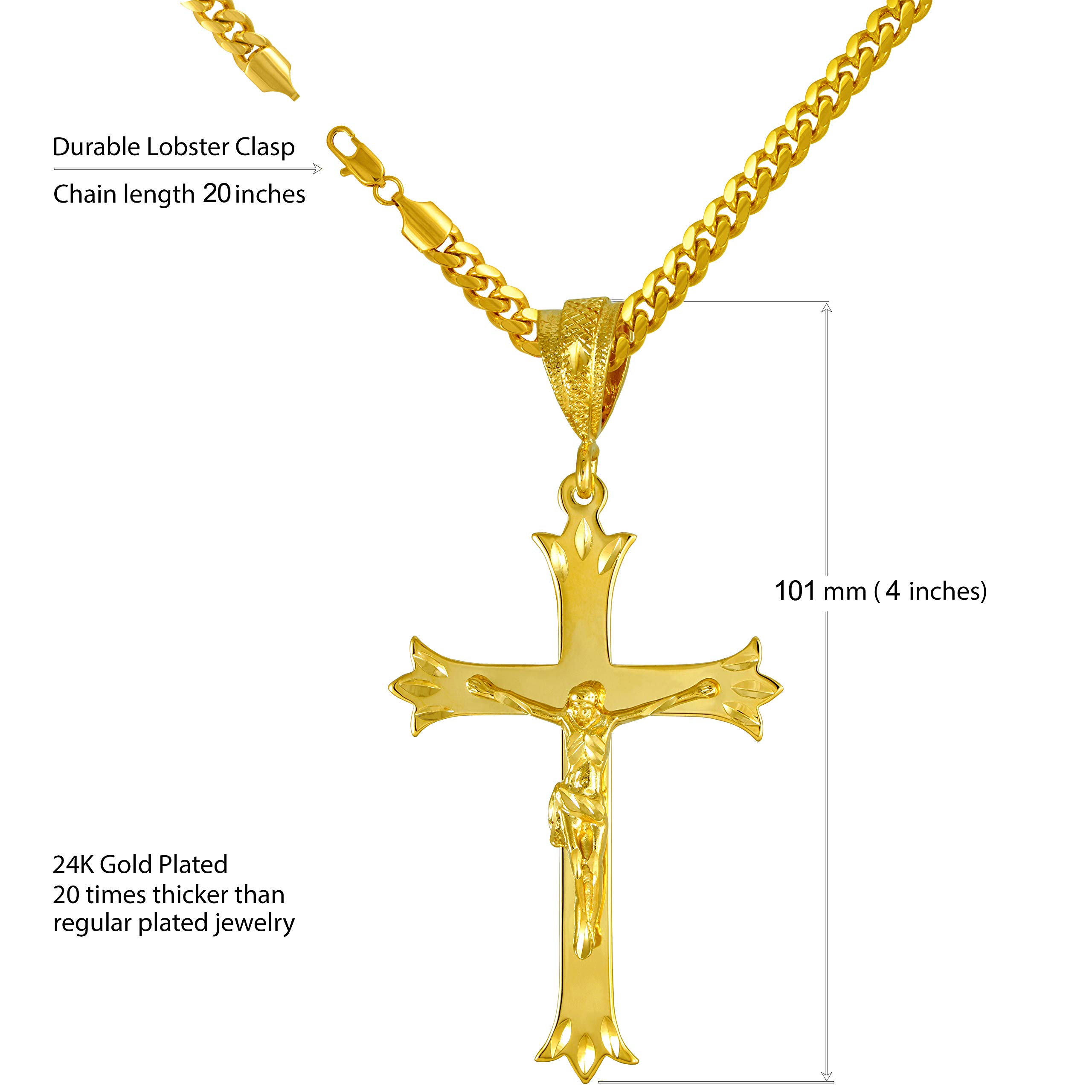 LIFETIME JEWELRY 24K Gold Plated Jumbo Crucifix Cross Necklace for Men & Women - Perfect for Religious Occasions, Daily Wear & Gift Giving