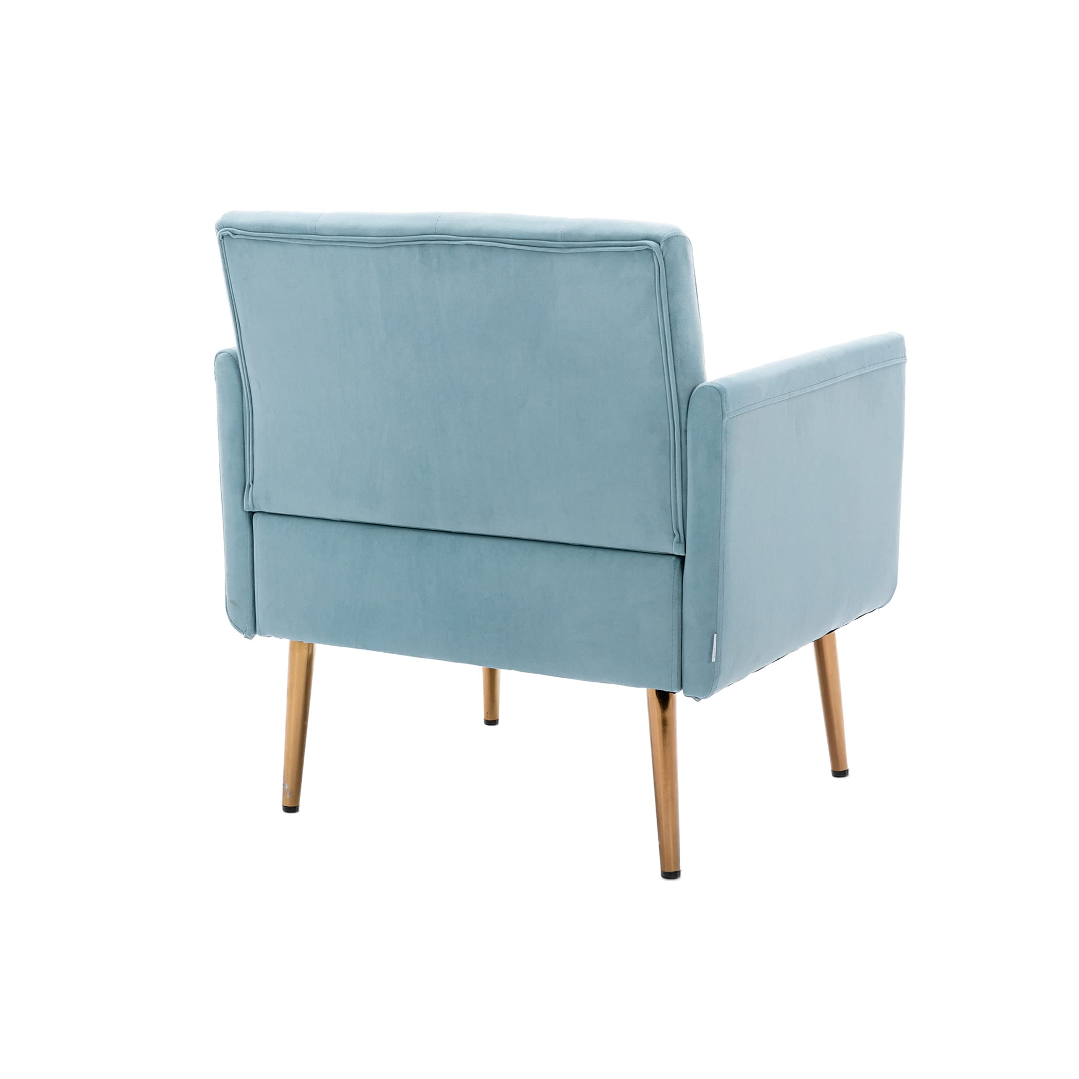 Velvet Accent Chair with Golden Metal Legs - Square Single Sofa Chair for Living Room, Bedroom, Coffee & Reception Areas - Light Blue Modern Lounge Seating for Home & Office Decor