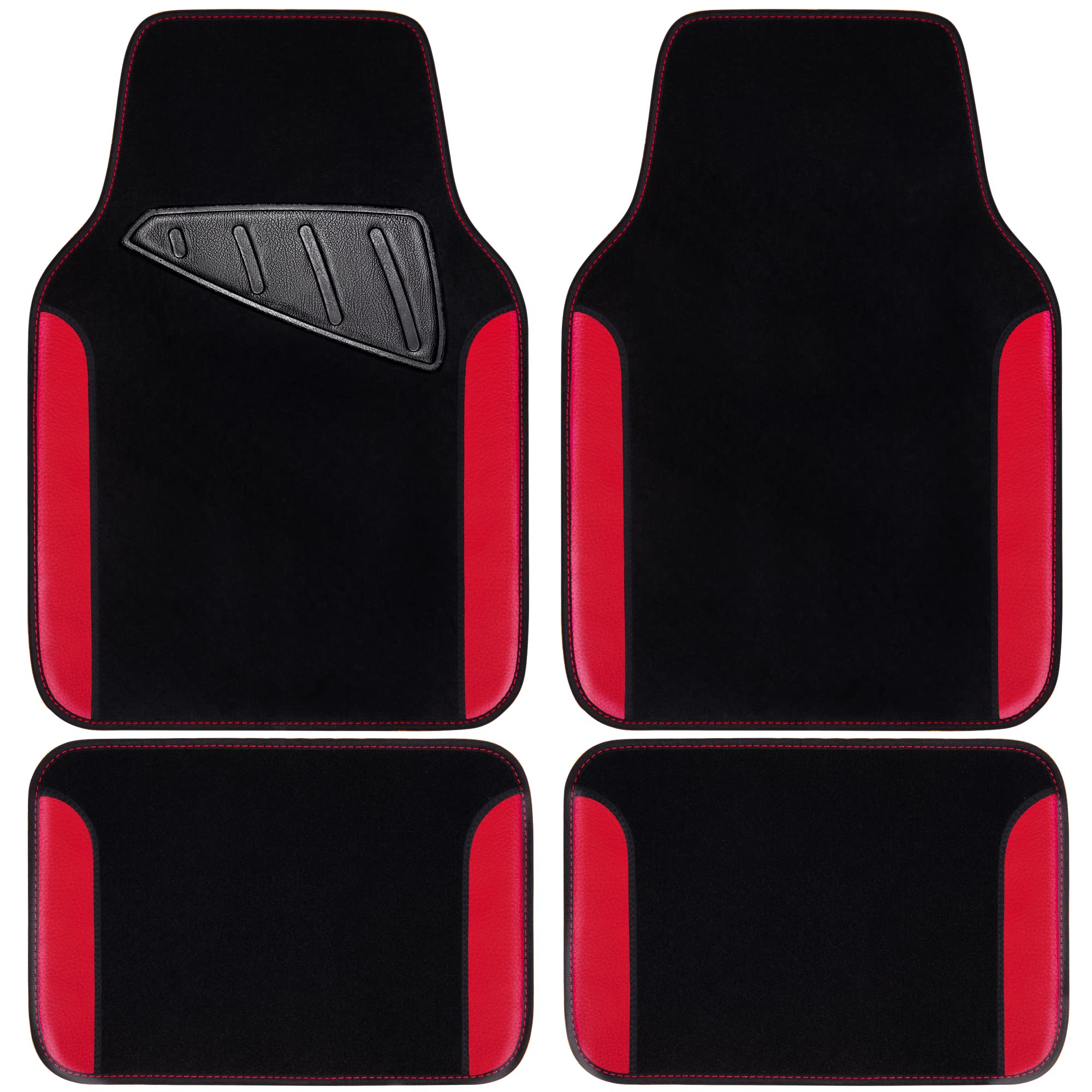 Premium Waterproof Car Floor Mats - Universal Fit for SUV, Van, Sedan, Truck - Anti-Slip Nibbed Backing with Driver Heel Pad - Luxury Leather Automotive Floor Liners (Black & Red) - Perfect for Daily Commutes, Road Trips & All-Weather Protection