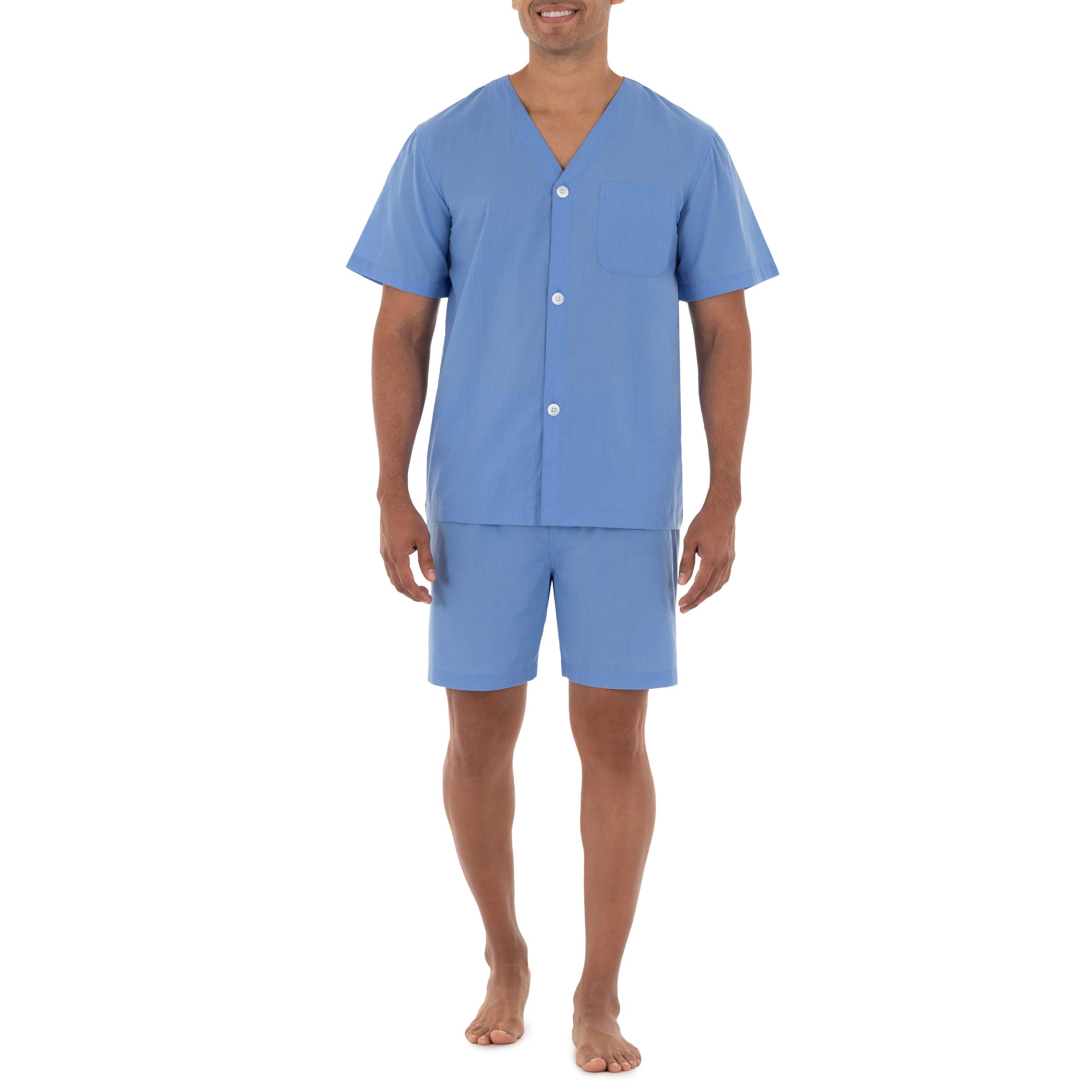 Fruit of the Loom Men's Cotton Broadcloth Short Sleeve Pajama Set - Soft Sleepwear for Comfortable Nights & Lounge Wear