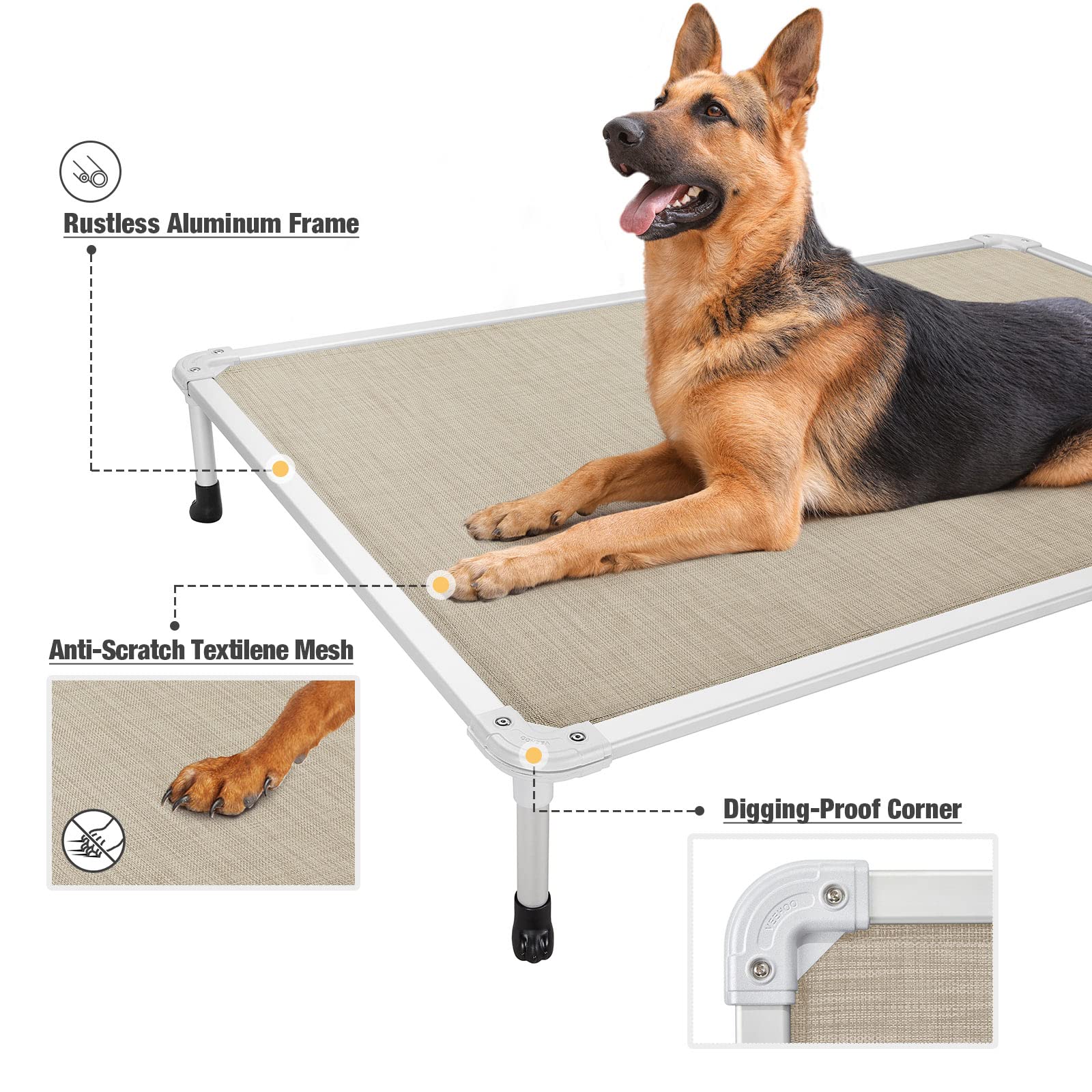 Veehoo Chew Proof Cooling Dog Bed - Durable Raised Pet Cot for Indoor/Outdoor Use