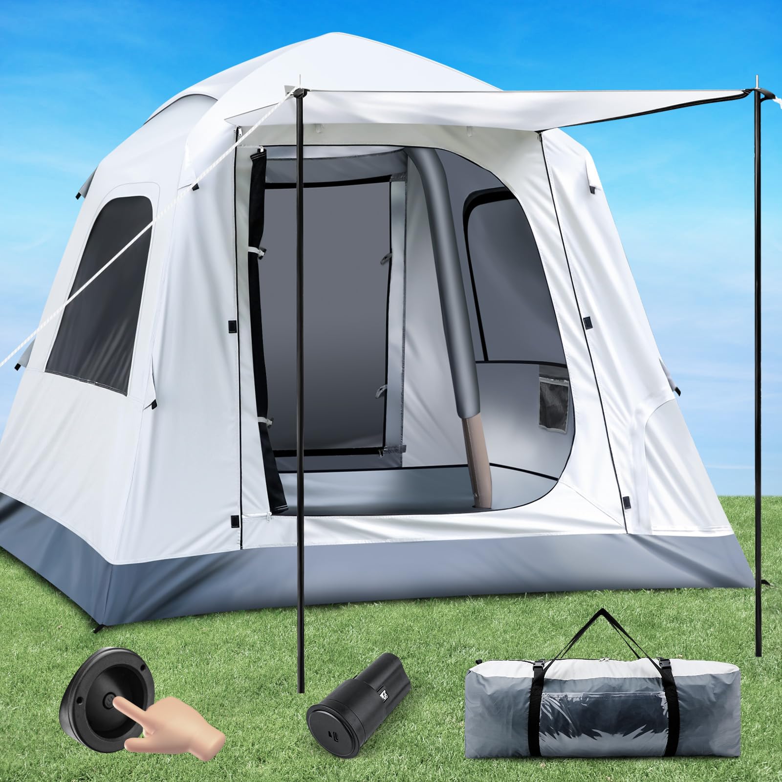 Easy Setup Inflatable Camping Tent for 3-4 People - Waterproof Glamping Air Tent for Adults - Perfect for Outdoor Adventures, Backyard Camping & Music Festivals