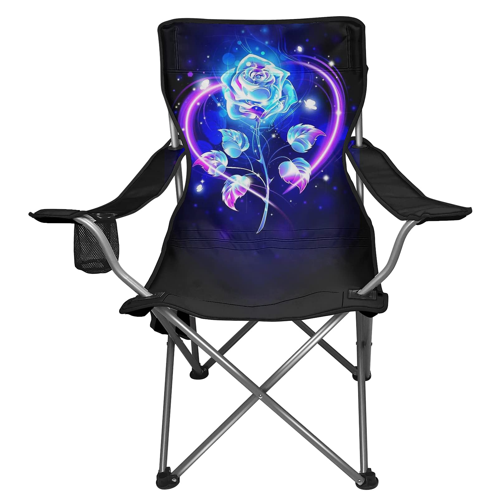 Howilath Blue Rose Folding Camping Chair - Portable Low Profile Outdoor Chair for Camping, Beach, Picnic, BBQ, Sporting Events | Includes Carry Bag | Perfect for Backyard, Tailgating & Outdoor Concerts