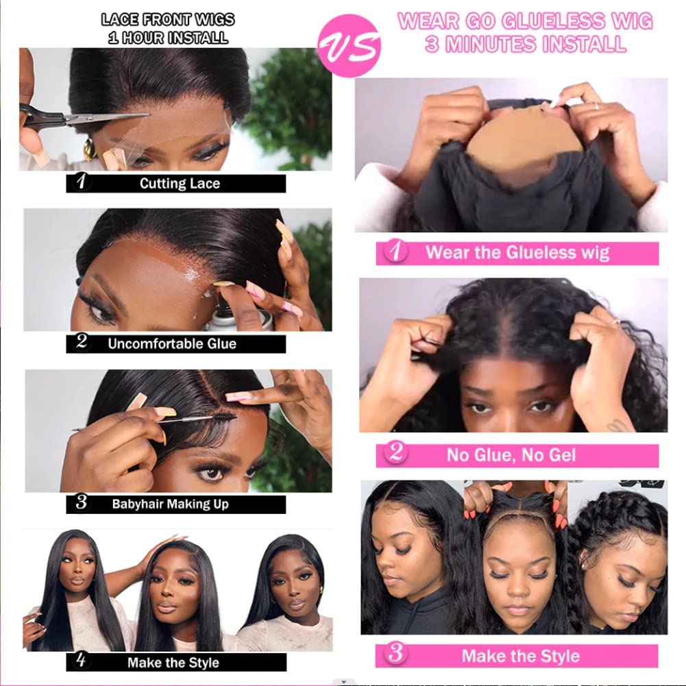 Wear and Go Glueless Human Hair Wigs - Pre Plucked, Pre Cut HD Lace Front Wig with Baby Hair | 200% Density Deep Wave Curly Wigs for Black Women | Natural Color | Perfect for Daily Wear, Parties & Special Occasions
