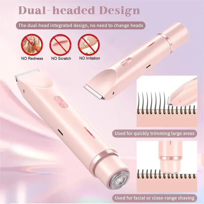 3-in-1 Electric Shaver for Women - Bikini Trimmer & Pubic Hair Remover with Dual Head, Rechargeable & Waterproof (Pink) | Perfect for Travel, Gym & Sensitive Skin Care
