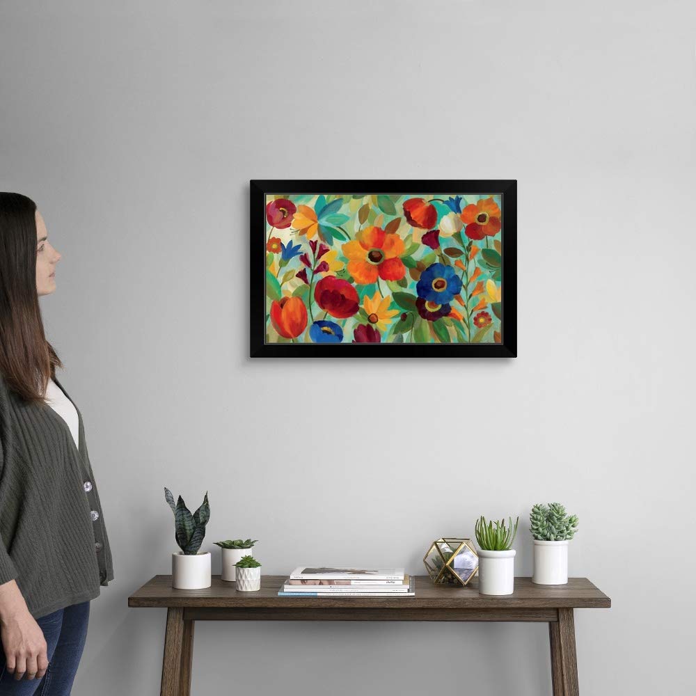 Summer Floral V Black Framed Art Print - Modern Botanical Wall Decor for Living Room, Bedroom & Office - Perfect for Home Decor & Gift Giving