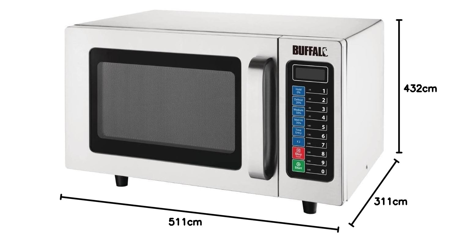 Buffalo 1000W Commercial Microwave Oven - 25L Large Capacity, Programmable for Restaurants & Cafes - Perfect for Fast Heating, Defrosting & Cooking in Professional Kitchens