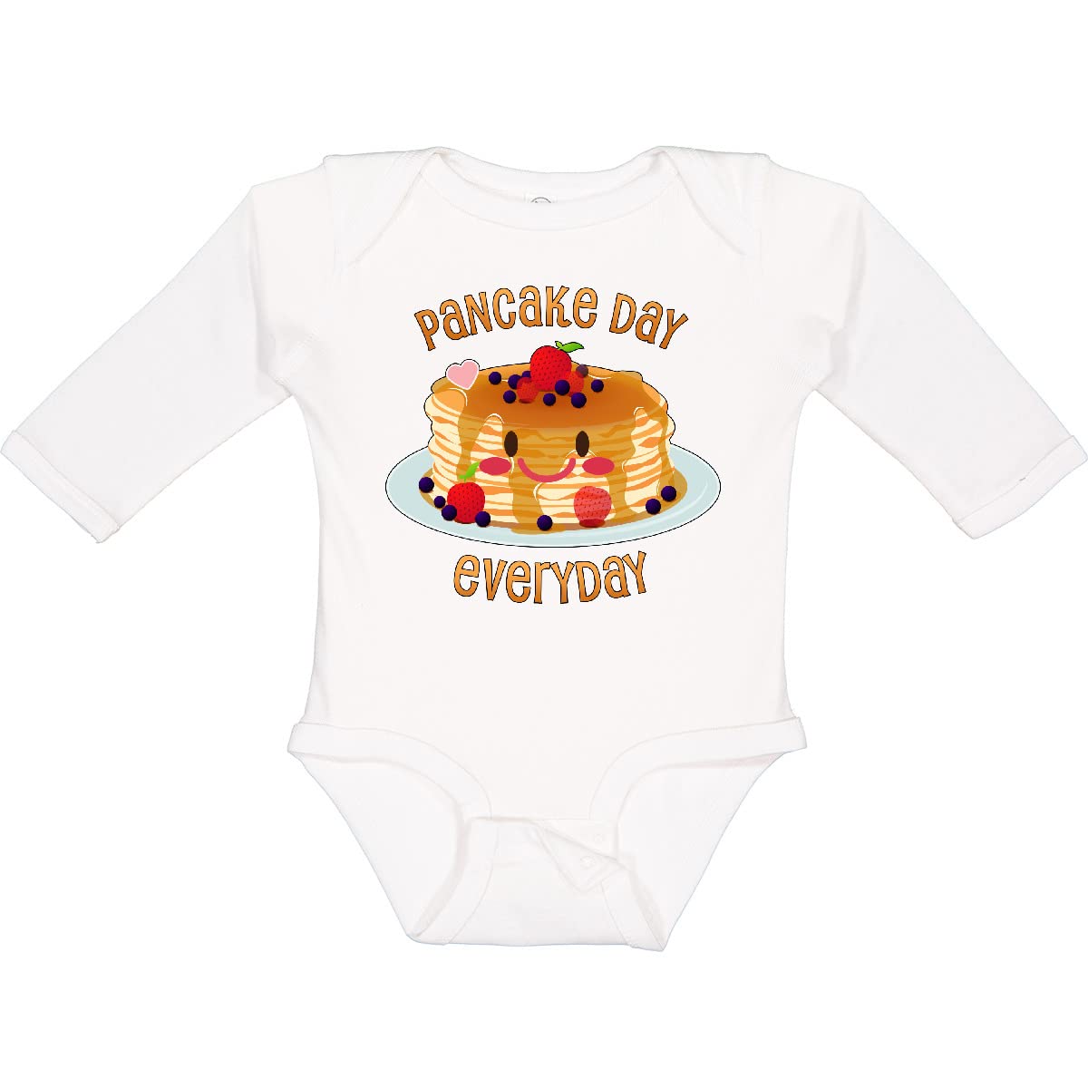 Smiling Stack of Pancakes Long Sleeve Baby Bodysuit - Cute Pancake Day Outfit for Infants & Toddlers - Perfect for Breakfast Themed Parties, Family Photos & Everyday Wear