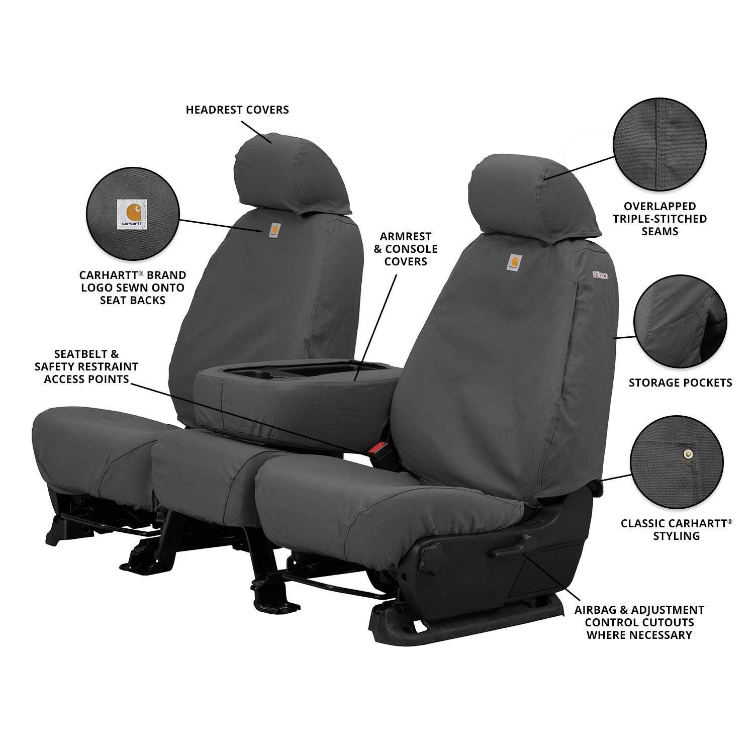 Covercraft Carhartt SeatSaver Custom Seat Covers for 2016-2018 Toyota RAV4 - 1st Row Bucket Seats, Durable Duck Weave Gravel Fabric | Perfect for Off-Roading, Work Trucks & Outdoor Adventures
