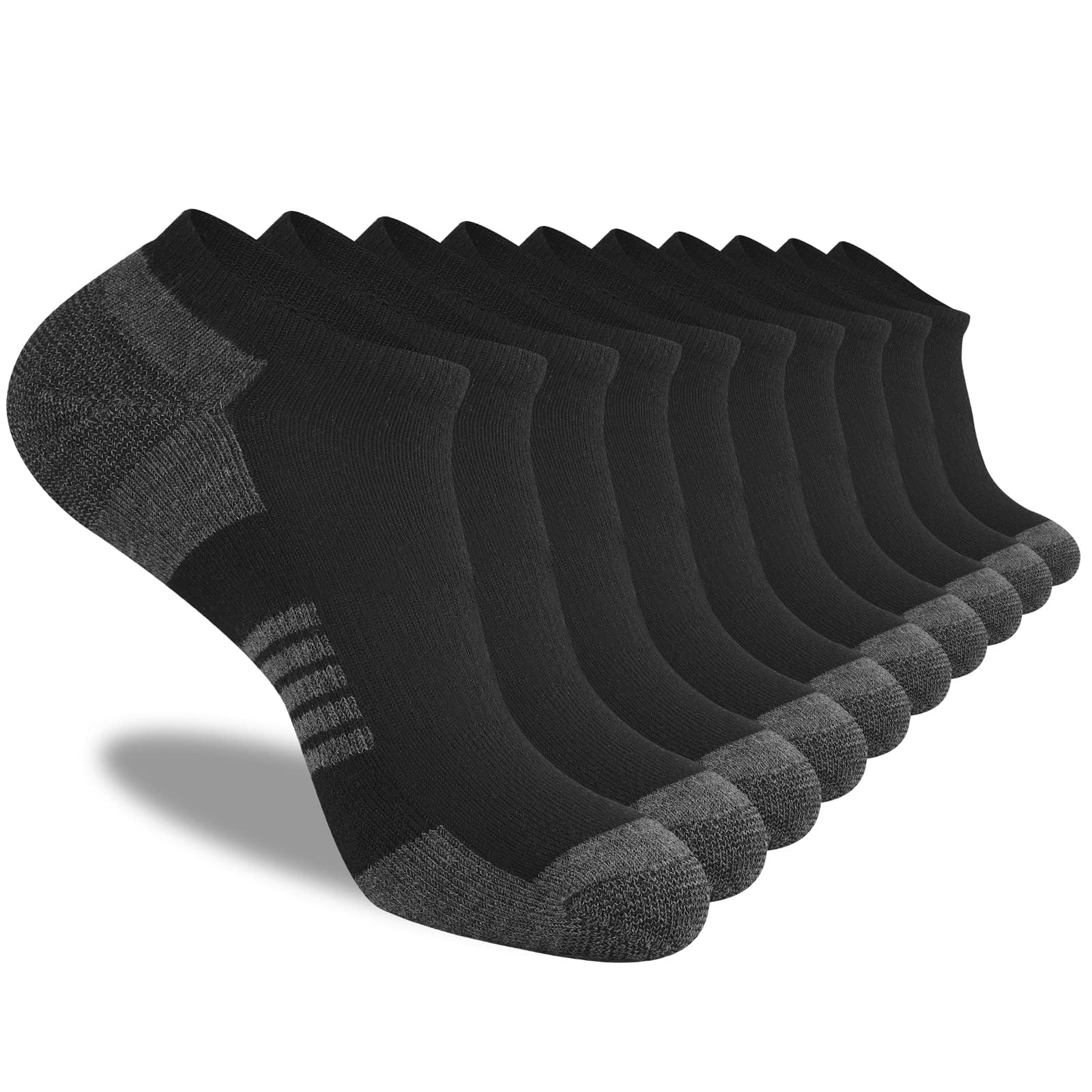 COOVAN 10 Pairs Men's Low Cut Socks - Breathable Comfort Cushion Ankle Socks for Casual & Athletic Wear - Perfect for Running, Gym, Work & Daily Use