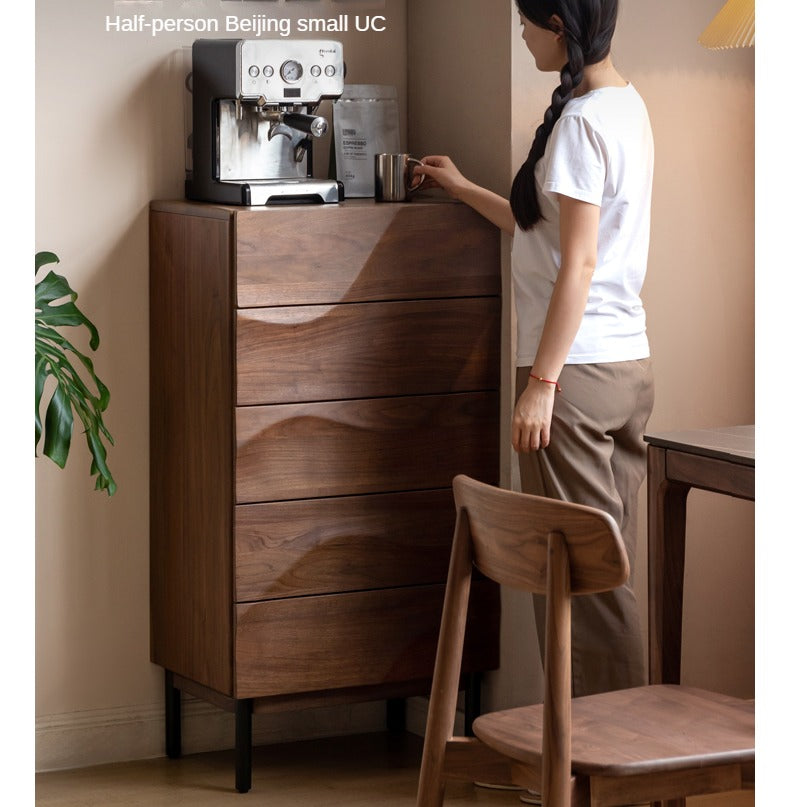 Black Walnut Solid Wood Wave Nightstand - Modern Bedroom Side Table with Drawer for Storage | Perfect for Bedside, Living Room, or Office Use