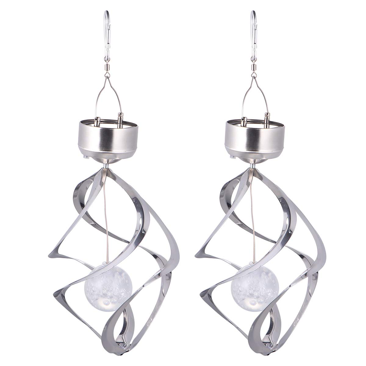 DOITOOL 2 Pack Solar LED Patio Lights - Waterproof Spiral Wind Chimes with 8 Warm White LEDs for Garden, Yard, Deck, Porch Decor - Outdoor Solar Powered Lighting for Parties, Weddings & Backyard Ambiance