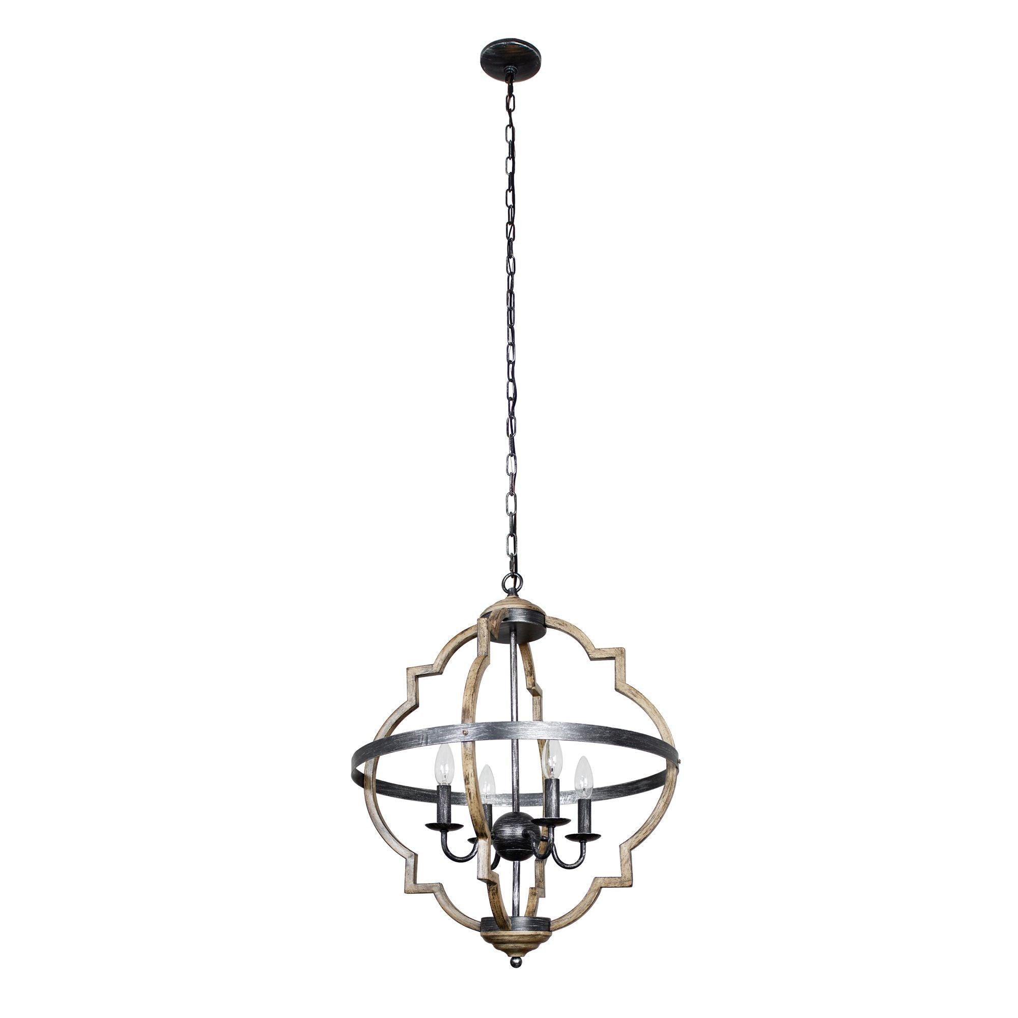 Bennington 4-Light Brown Wood Chandelier - Rustic Farmhouse Ceiling Light Fixture for Dining Room, Living Room & Bedroom