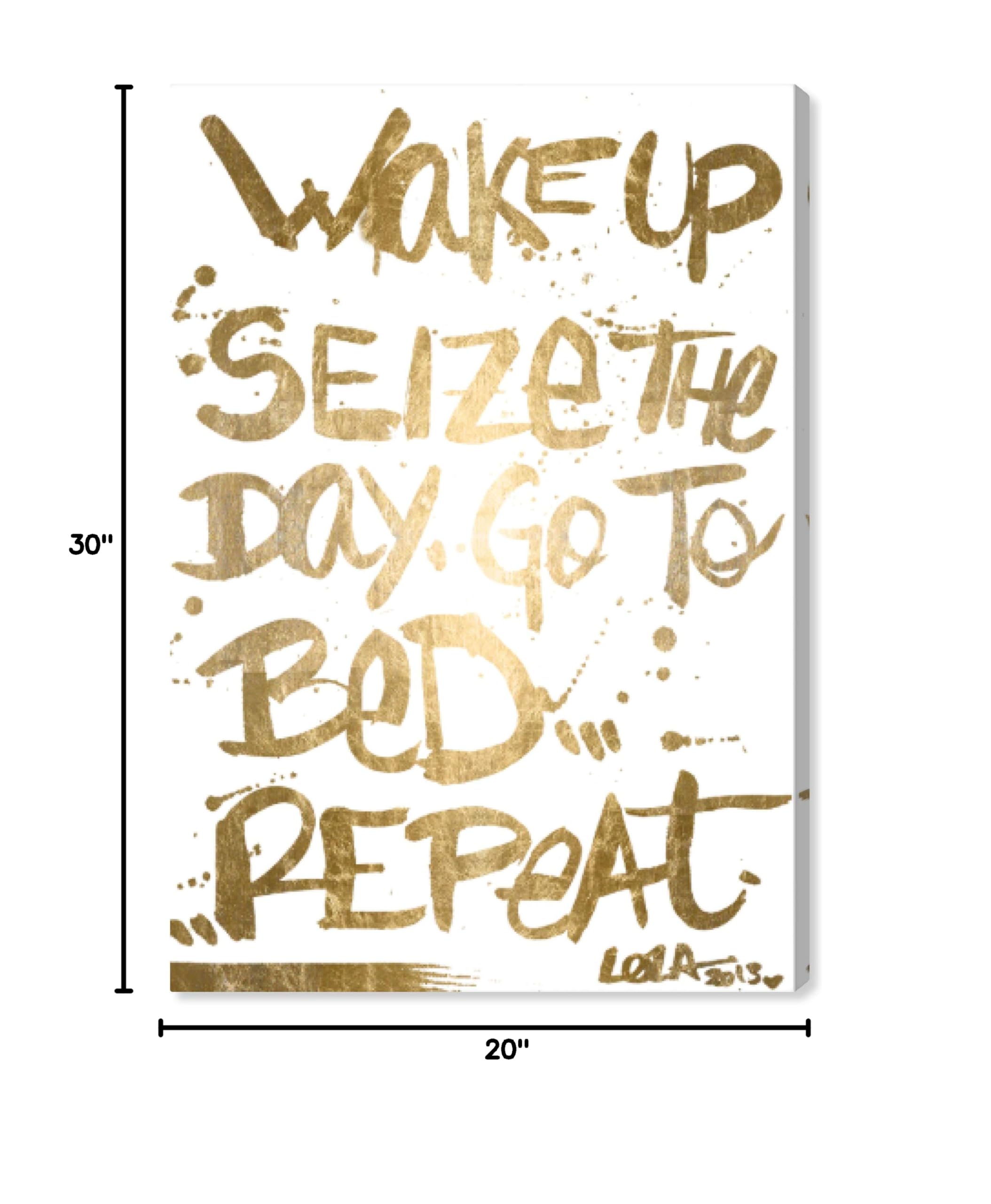 Oliver Gal Artist Co. 'Seize The Day' Gold Foil Wall Art Canvas Print - 20x30 Inch Motivational Quote Home Decor for Living Room, Bedroom & Office - White & Gold Typography Artwork