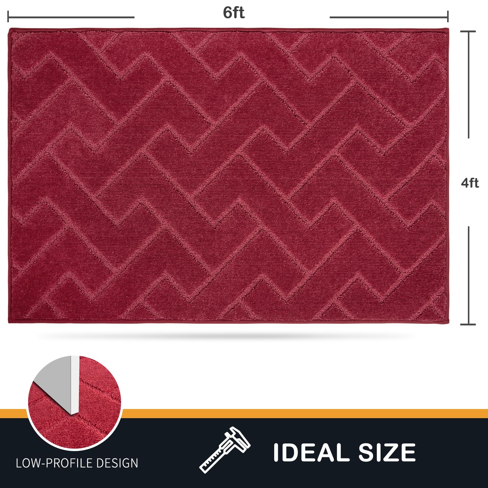 PURRUGS 4x6 Feet Non-Slip Washable Area Rug - Pet Friendly Entryway Mat for Dogs, Stain Resistant Accent Carpet for Hallway, Bedroom, Living Room & Mudroom - Burgundy Red | Perfect for High Traffic Areas & Pet Owners