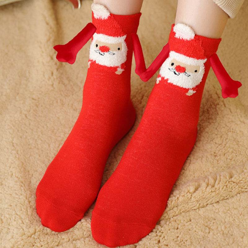 Cozy Christmas Socks for Hand Holding - Warm Holiday Couple Socks for Christmas Gifts, Stocking Stuffers & Romantic Winter Nights