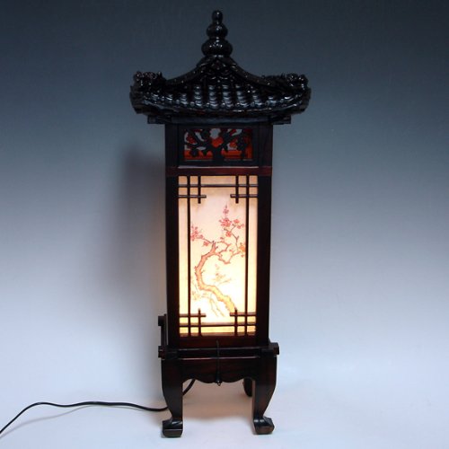 Handmade Korean Dragon Wooden Lamp - Traditional Asian Art Deco Lantern with Roof & Window Design - Brown Oriental Bedside Table Light for Home Decor, Living Room, Bedroom Accent Lighting