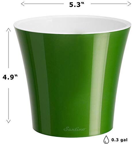 Santino 5.3 Inch Self Watering Planter - Green Gold & White Ceramic Flower Pot for Indoor Plants, Succulents, Herbs - Perfect for Home Decor, Office Desk, and Windowsill Gardening