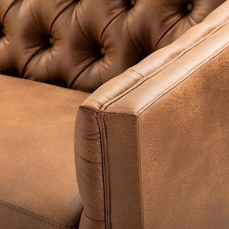 84'' Vegan Leather Tufted Sofa - Modern Faux Leather Couch for Living Room, Office & Lounge - Comfortable Mid-Century Style Sectional with Button Tufting