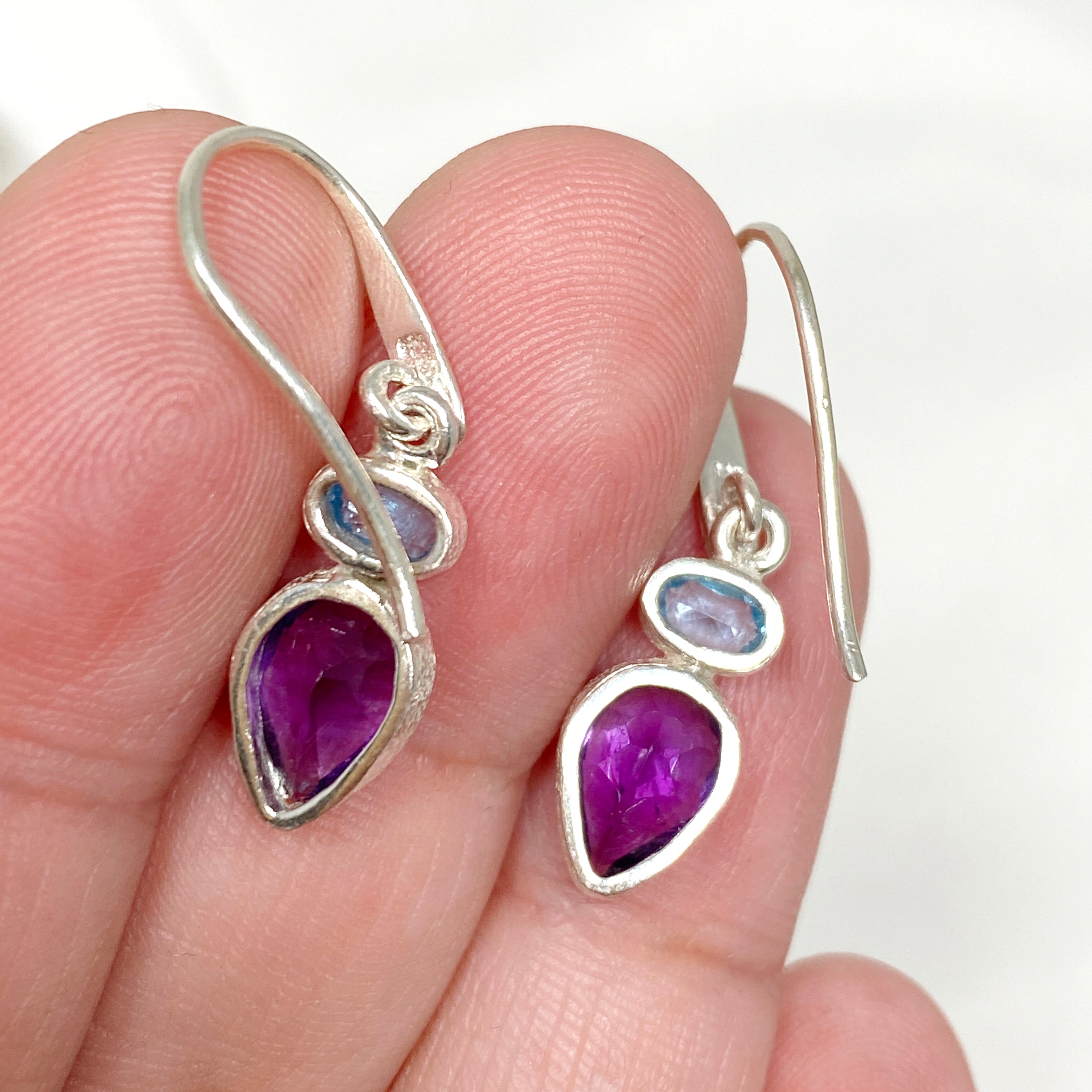 Amethyst and Blue Topaz Faceted Multi-Stone Earrings PEGJ165 | Elegant Dangle Earrings for Women | Perfect for Parties, Weddings & Special Occasions