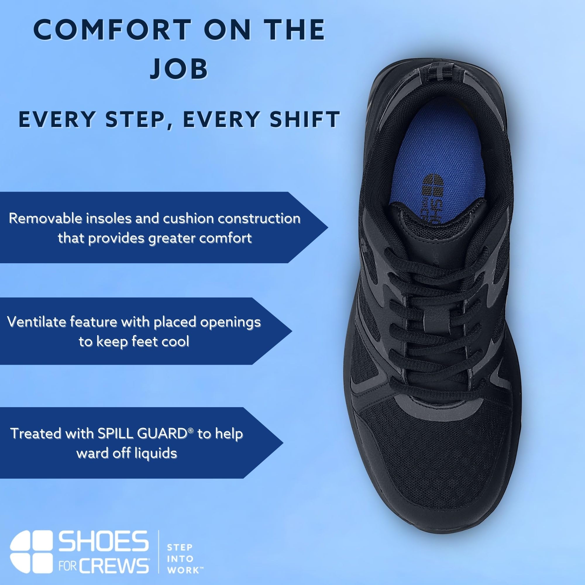 Women's Slip Resistant Work Sneakers - Shoes for Crews Energy II - Comfortable Non-Slip Shoes for Restaurant, Hospital & Retail Workers - Size 9.5 Black