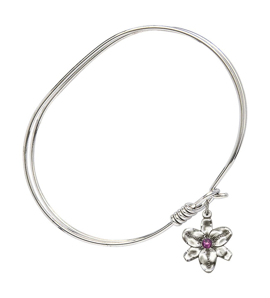 7 Inch Oval Eye Hook Bangle Bracelet with Chastity Medal Charm & February Purple Crystal - Elegant Jewelry for Valentine's Gifts, Romantic Dates and Special Occasions