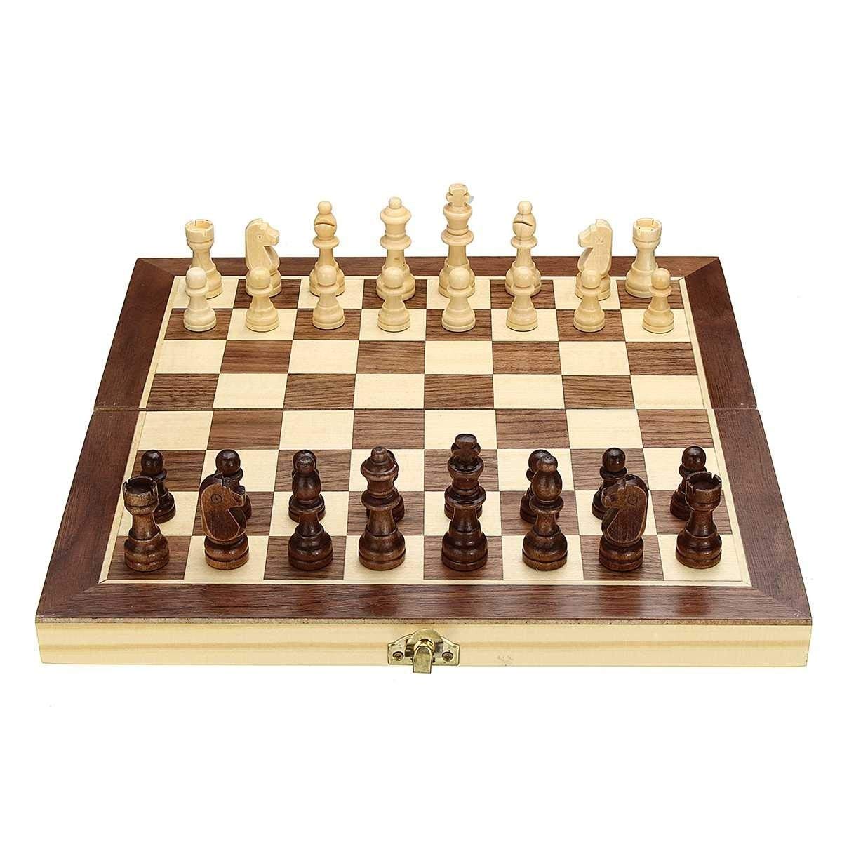 Premium Folding Wooden Checkers & Chess Set - Portable International Board Game with 32 Pieces for Travel, Family Fun, and Strategy Games - Perfect for Camping, Picnics, and Indoor Entertainment