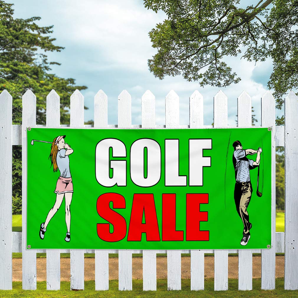 **Heavy-Duty Vinyl Banner 48x96 Inches - Weatherproof Outdoor Business & Golf Sale Sign with 8 Grommets - Perfect for Yard, Storefront & Event Advertising**    *(场景: Ideal for promotions, sports events, retail sales, and outdoor business displays.)*