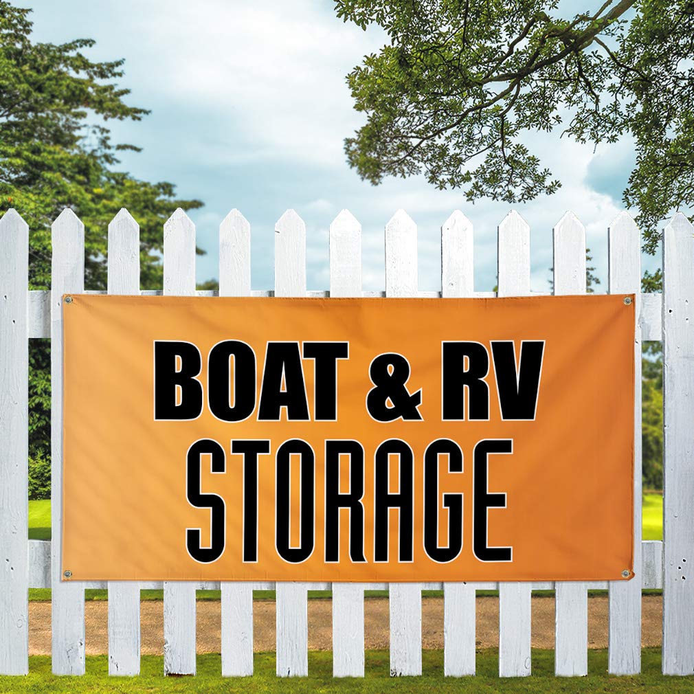 16x40 Inches Vinyl Banner for Boat & RV Storage - Weatherproof Outdoor Advertising Sign with 4 Grommets - Ideal for Business, Industrial Yard Signs & Commercial Printing (Orange)