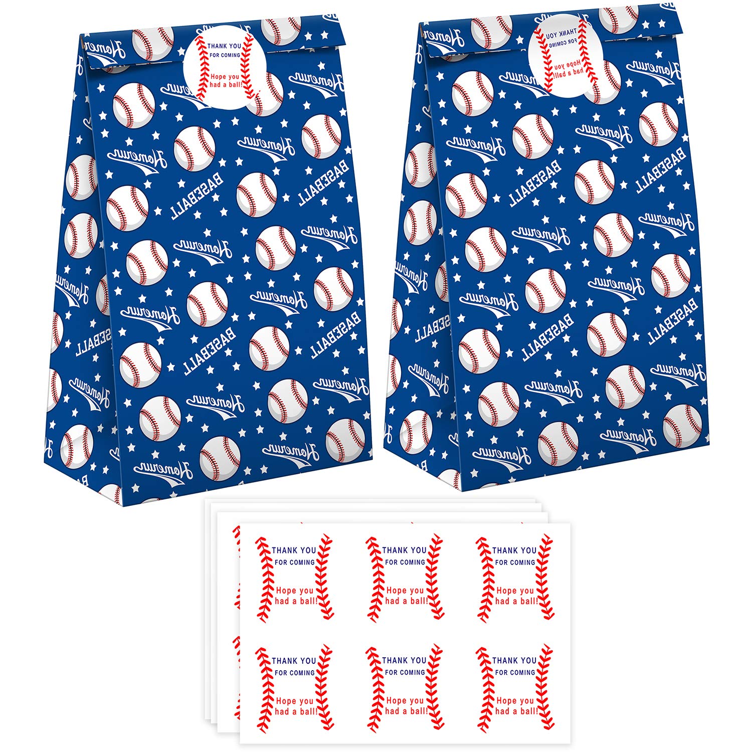 24 Pack Baseball Party Favor Bags with Stickers - Baseball Themed Goodie Bags for Birthday Parties, Sports Events & Team Treats - Perfect for Candy, Gifts & Party Supplies