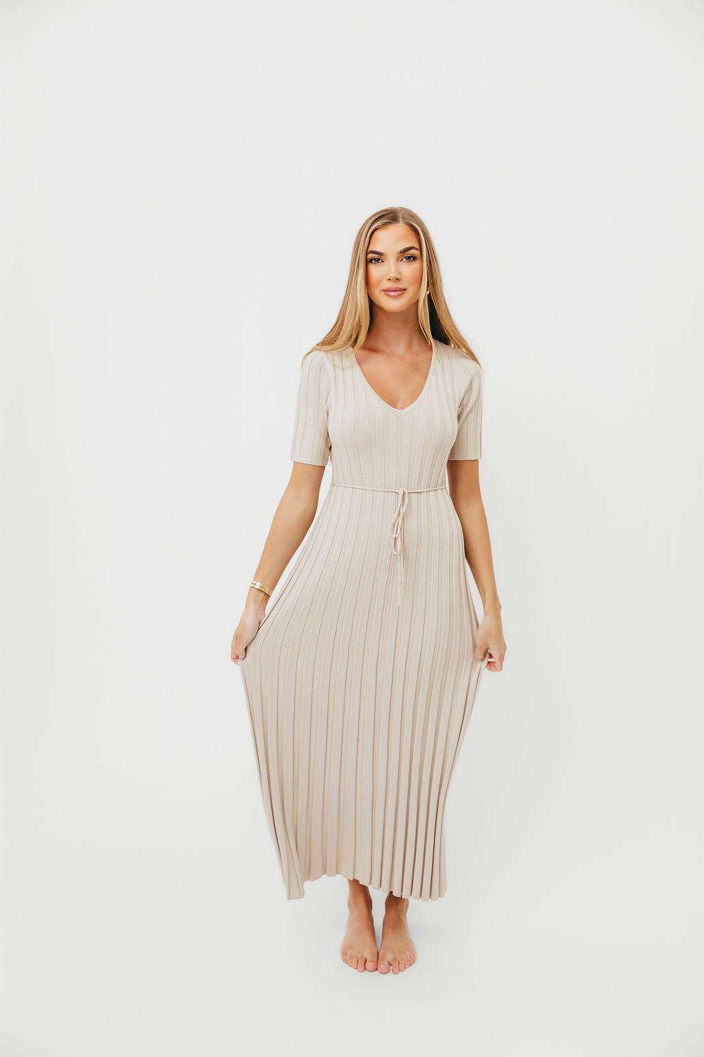 Oakley Ribbed Maxi Dress in Dusty Taupe - Bump Friendly Maternity Dress for Women | Comfortable Stretchy Pregnancy Outfit for Casual Wear, Baby Shower & Special Occasions