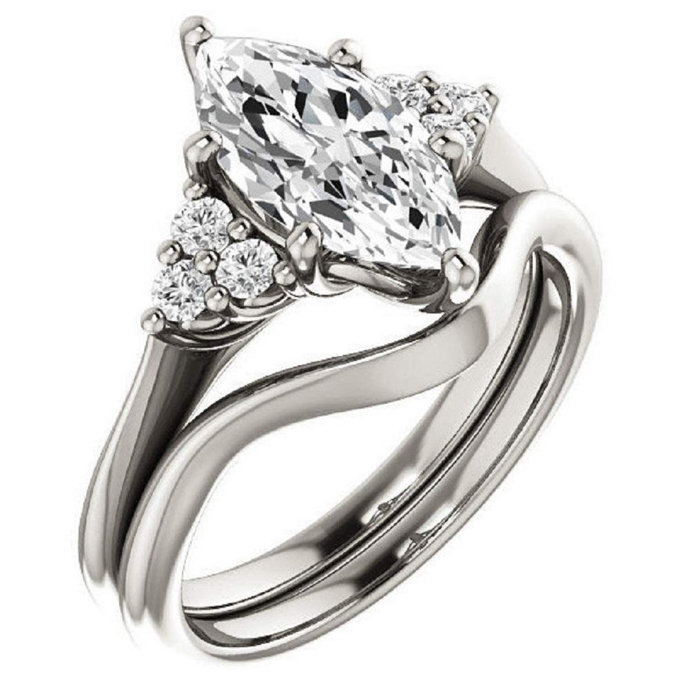 3.00CT Marquise Cut VVS1 Colorless Moissanite Engagement & Wedding Ring Set - 925 Sterling Silver Bridal Jewelry, Perfect Gift for Anniversaries & Proposals