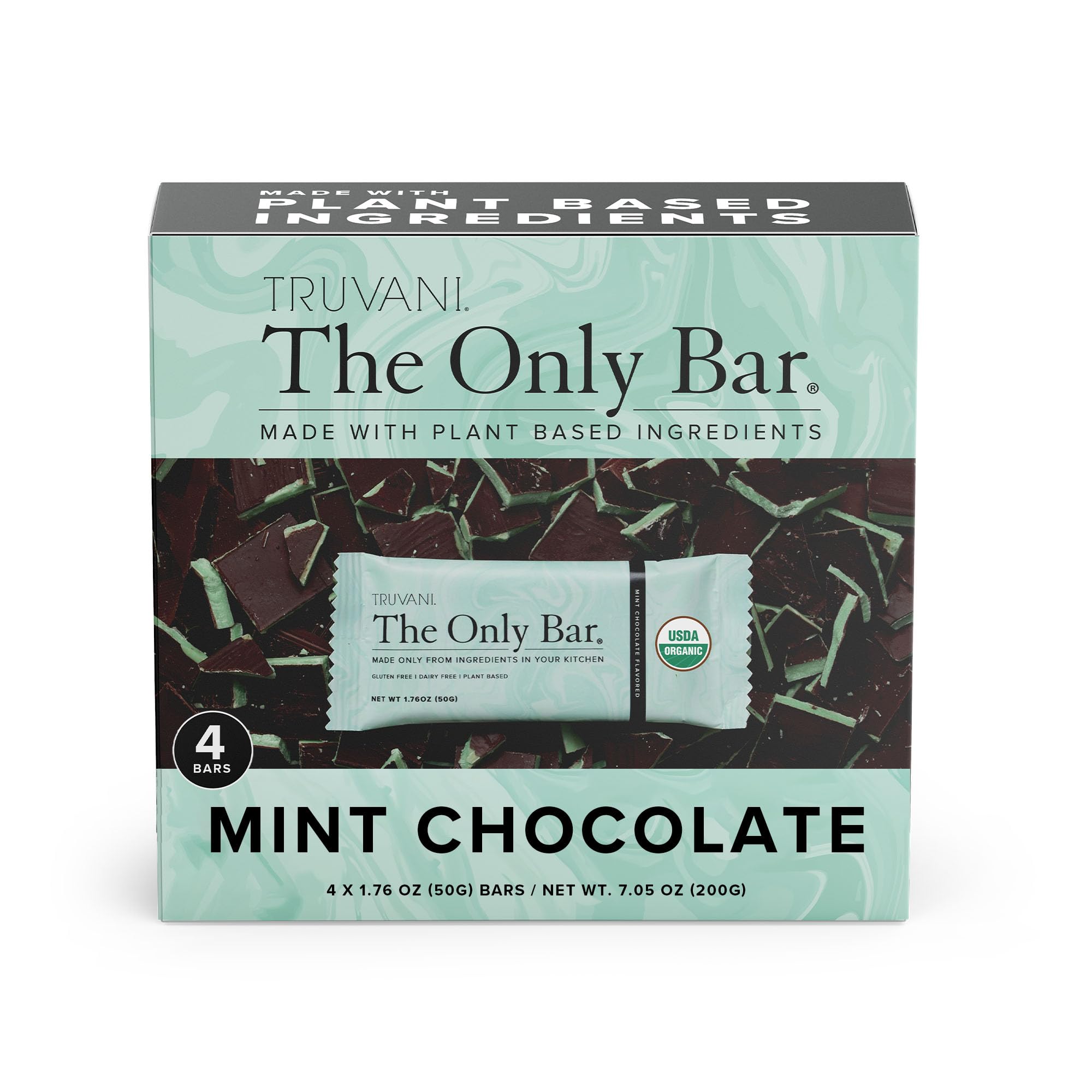 Truvani Vegan Protein Bars - Chocolate Mint 4 Pack | Organic Plant-Based Snack for Hiking & Workouts