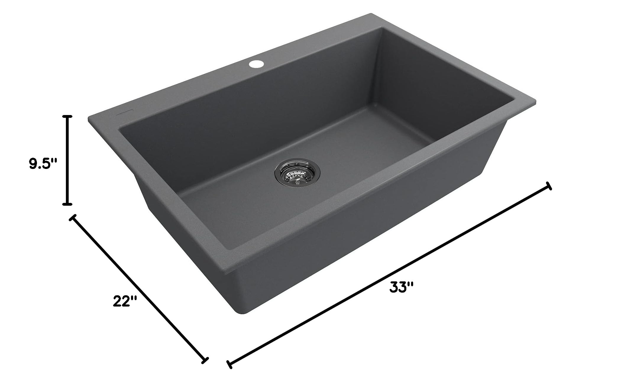 BOCCHI Campino Uno 33-inch Concrete Gray Dual Mount Granite Composite Single Bowl Kitchen Sink with Accessories & Chrome Faucet - Perfect for Modern Farmhouse & Contemporary Kitchen Remodels