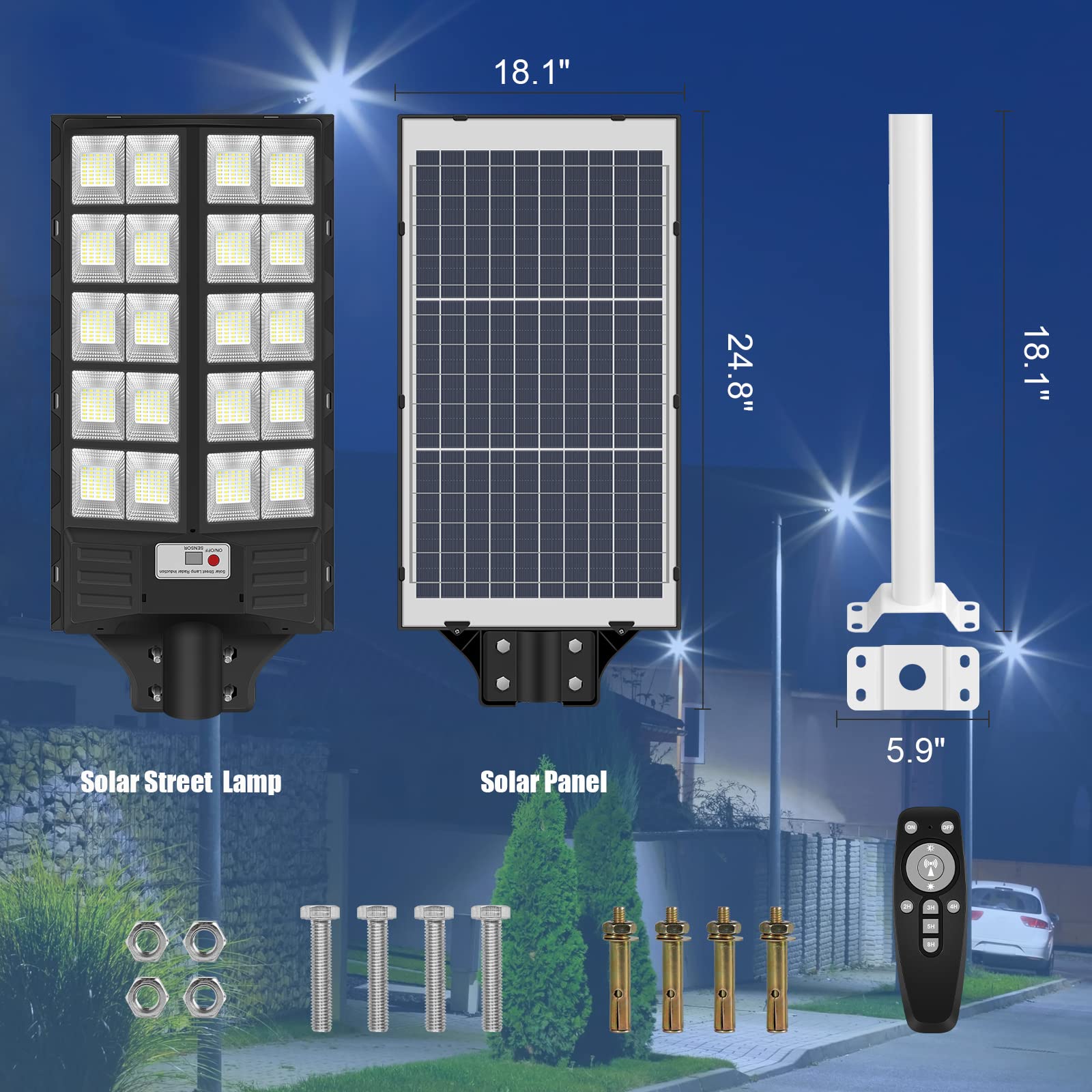 6000W Solar Street Light with Motion Sensor - 600,000LM Dusk to Dawn Outdoor Solar Flood Light - Waterproof LED Solar Security Light for Garden, Yard, Path, Parking Lot - Perfect for Home Security & Energy-Efficient Outdoor Lighting