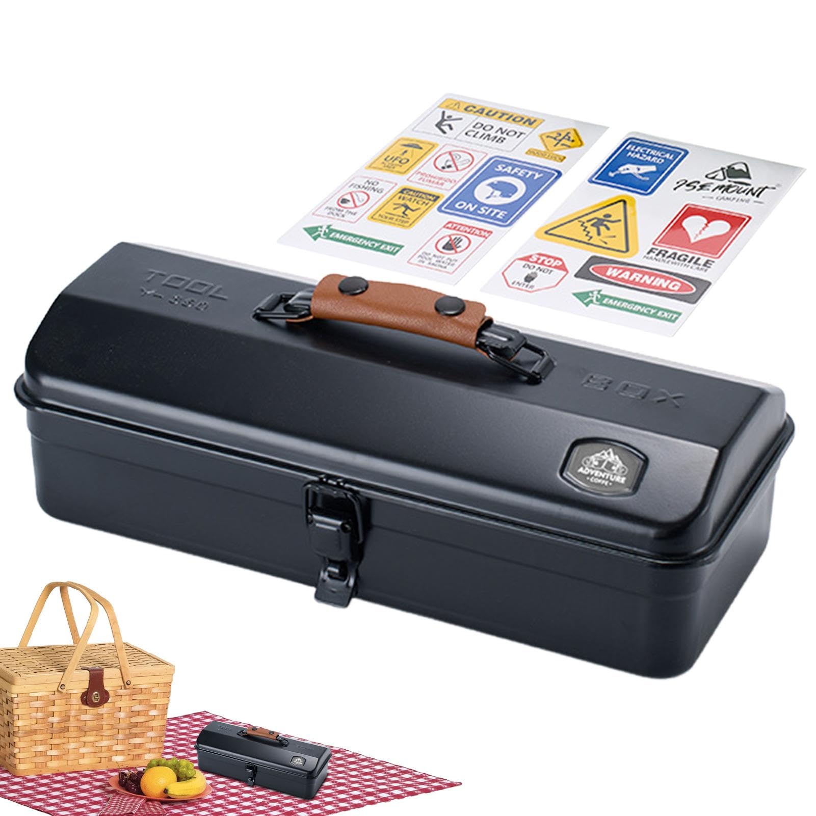 Durable Portable Metal Tool Box with Hip Roof - Heavy Duty Iron Storage Box for Camping, Outdoor & DIY Projects - Perfect for Tools, Gear & Equipment Organization