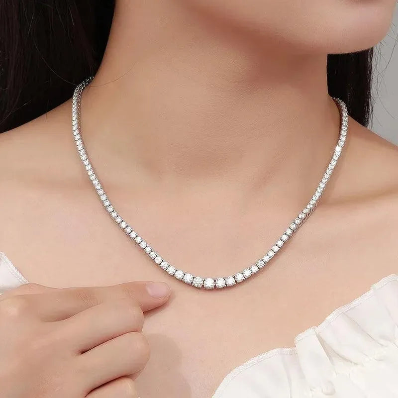 KNOBSPIN Moissanite Tennis Necklace for Women - 925 Sterling Silver Plated 18K White Gold Wedding Jewelry with Certificate | Elegant Bridal Gift, Anniversary Present & Formal Occasion Accessory