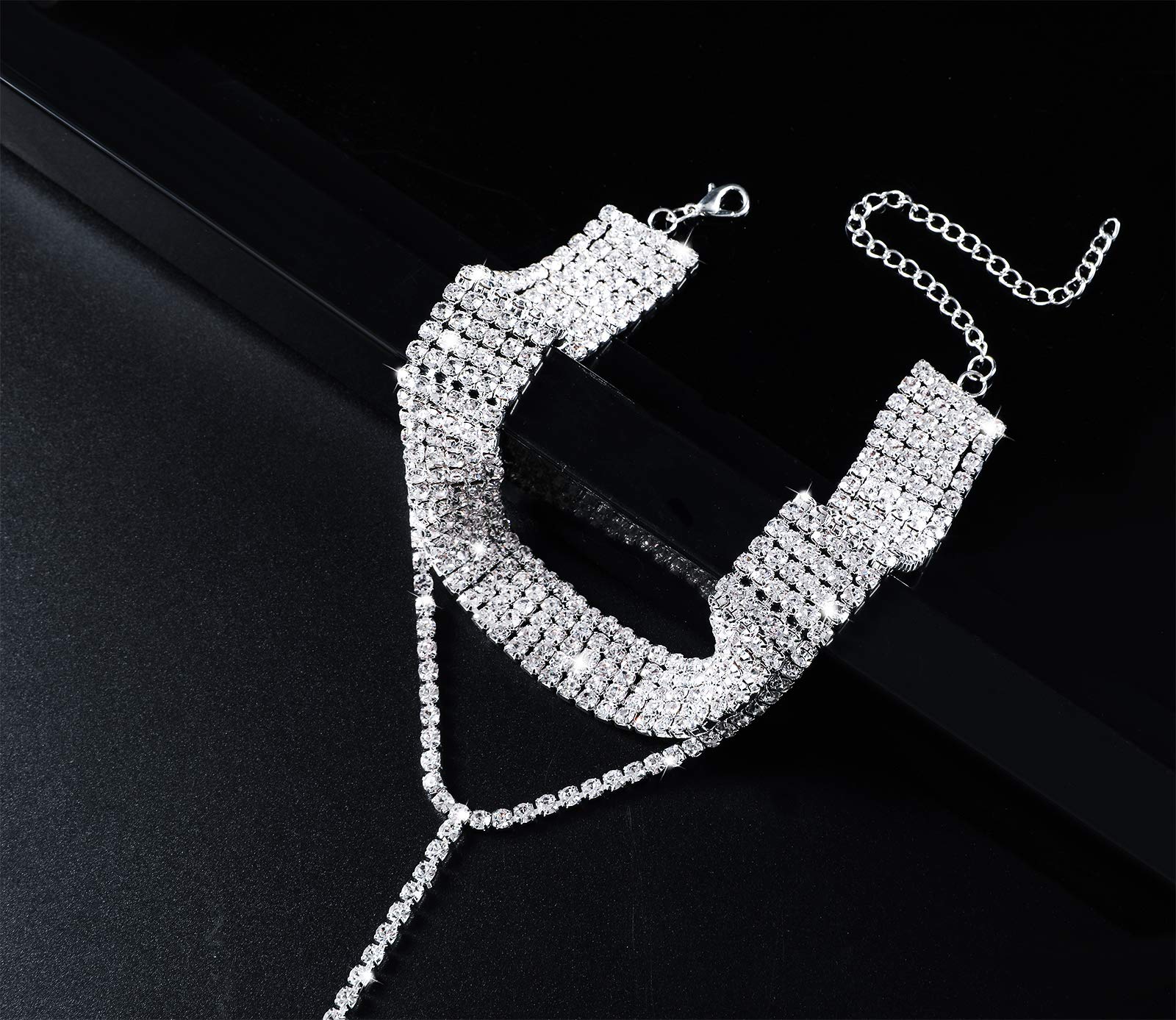 Sparkling Rhinestone Choker Necklace for Women - Silver Crystal Diamond Collar Necklace | Elegant Party, Wedding, Prom & Evening Wear Accessory