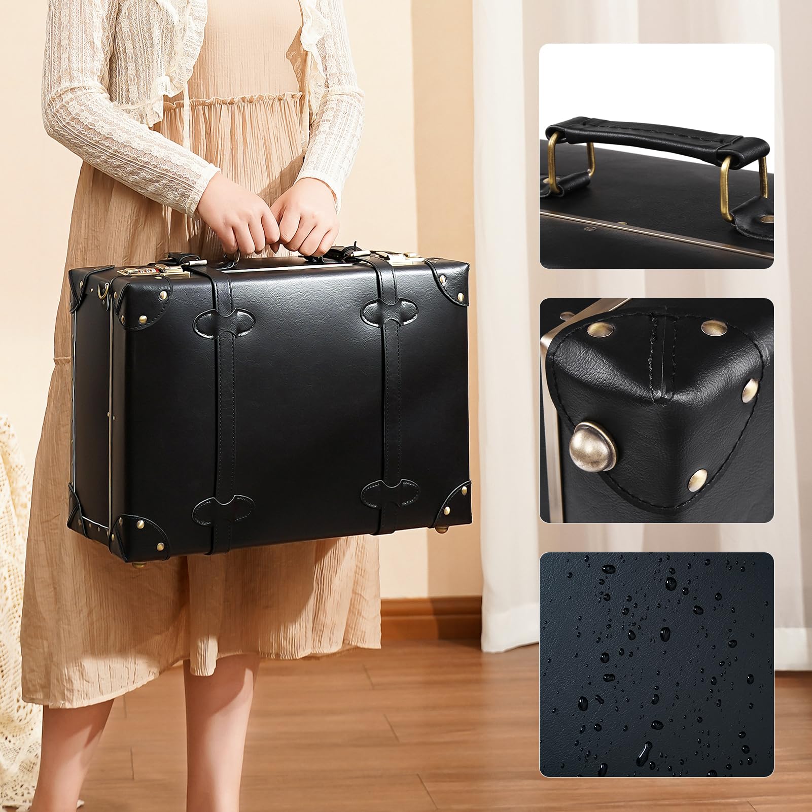 Vintage Leather Carry-on Suitcase - Cute Non-Wheeled Mini Trunk Overnight Bag with Adjustable Shoulder Strap | Perfect for Weekend Getaways, Business Trips & Airplane Travel
