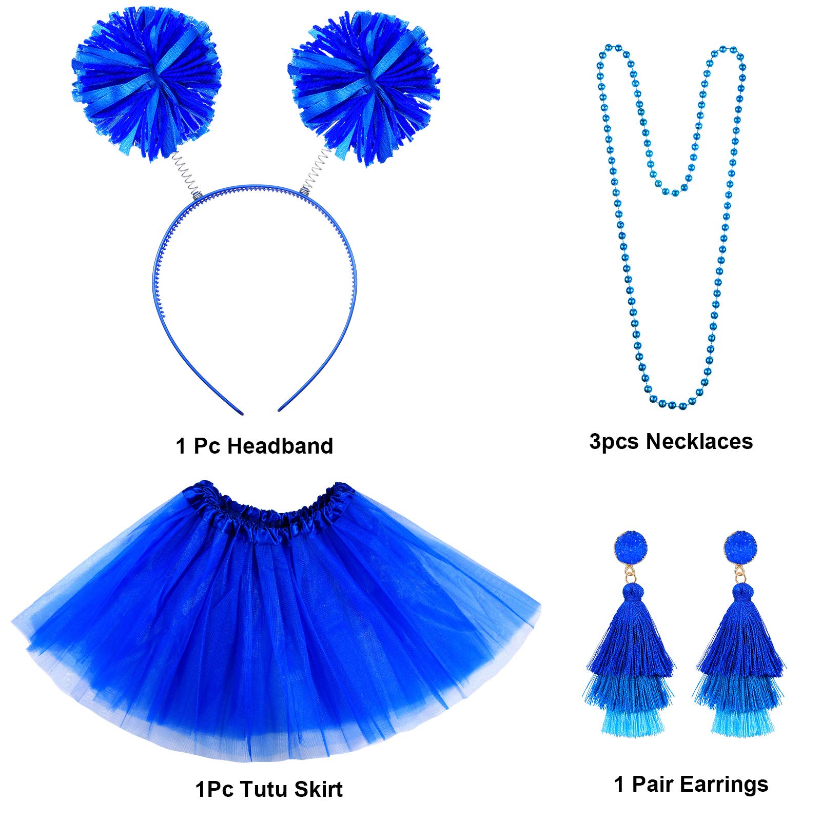 Women's Party Costume Accessories Set - Fluffy Tutu Skirt, Glitter Headband, Tassel Earrings & Beaded Necklace for Halloween, Cosplay, Birthday Celebrations & Dance Performances