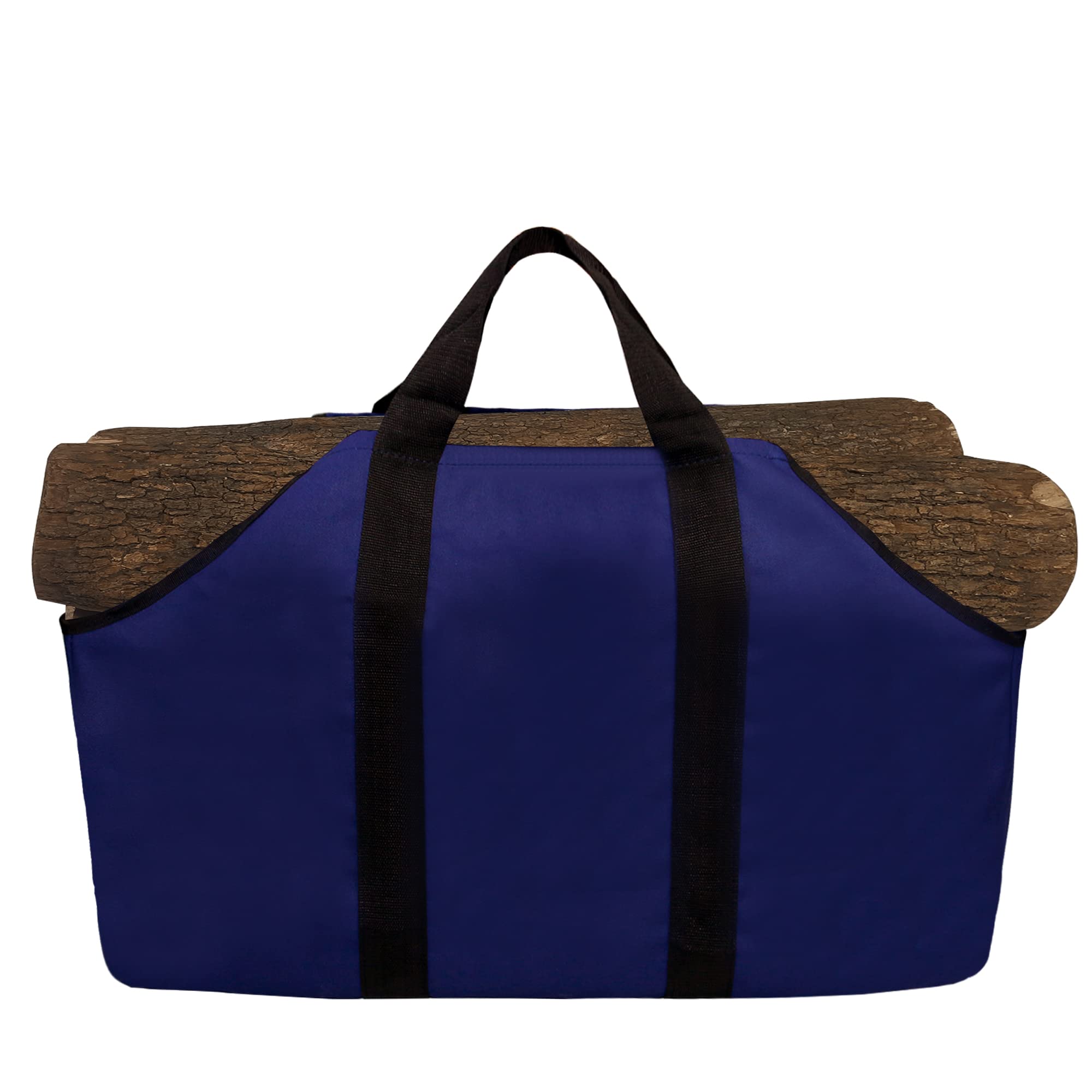 UNISTRENGH Heavy Duty Canvas Firewood Log Carrier - Durable Firewood Tote Bag with Black Handle for Fireplace & Wood Stove Accessories (Dark Blue) - Perfect for Camping, Firewood Storage & Outdoor Fireplace Use
