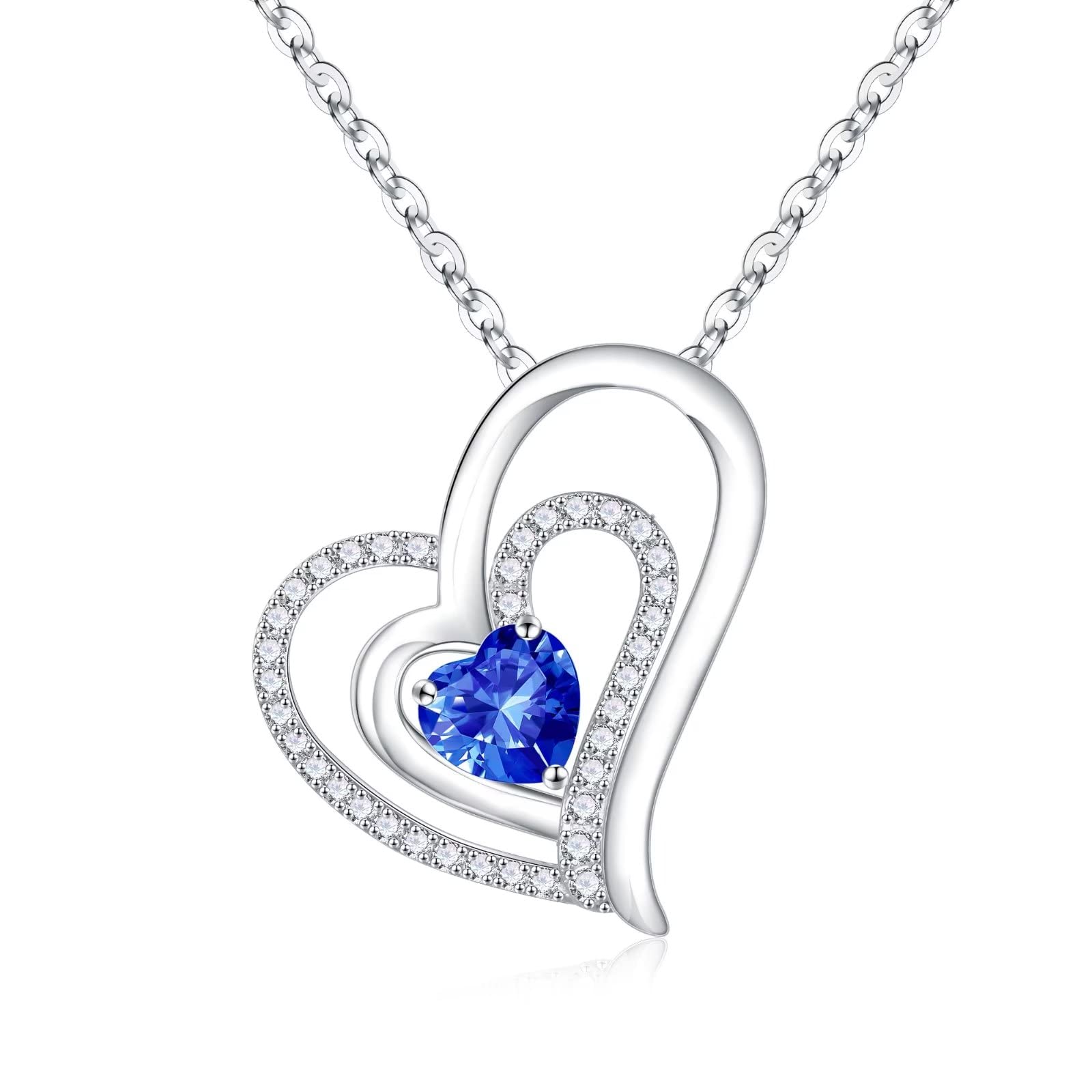 Birthstone Necklace for Women - Sterling Silver Heart Pendant Jewelry Gift for Mom, Wife, Girlfriend, Daughter | Personalized Birthday, Mother's Day & Anniversary Present | Perfect for Special Occasions & Everyday Wear