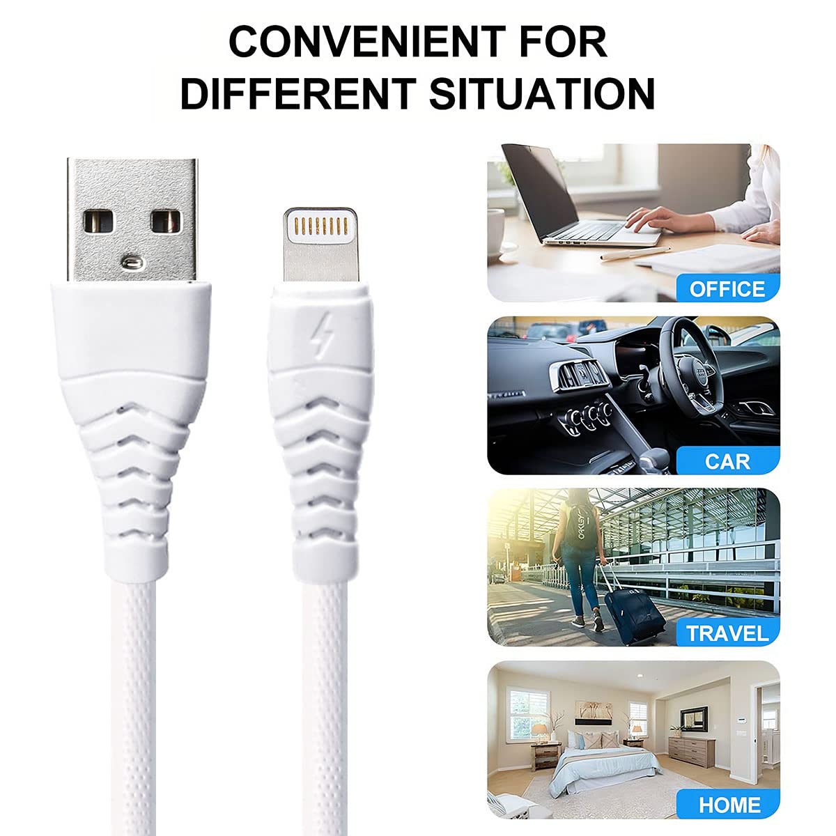 Liramark 1.2M White Lightning to USB A Cable - Fast Charging & Data Sync for iPhone 14/13/12/11/X, iPad Air/Mini - Perfect for Home, Office & Travel Charging