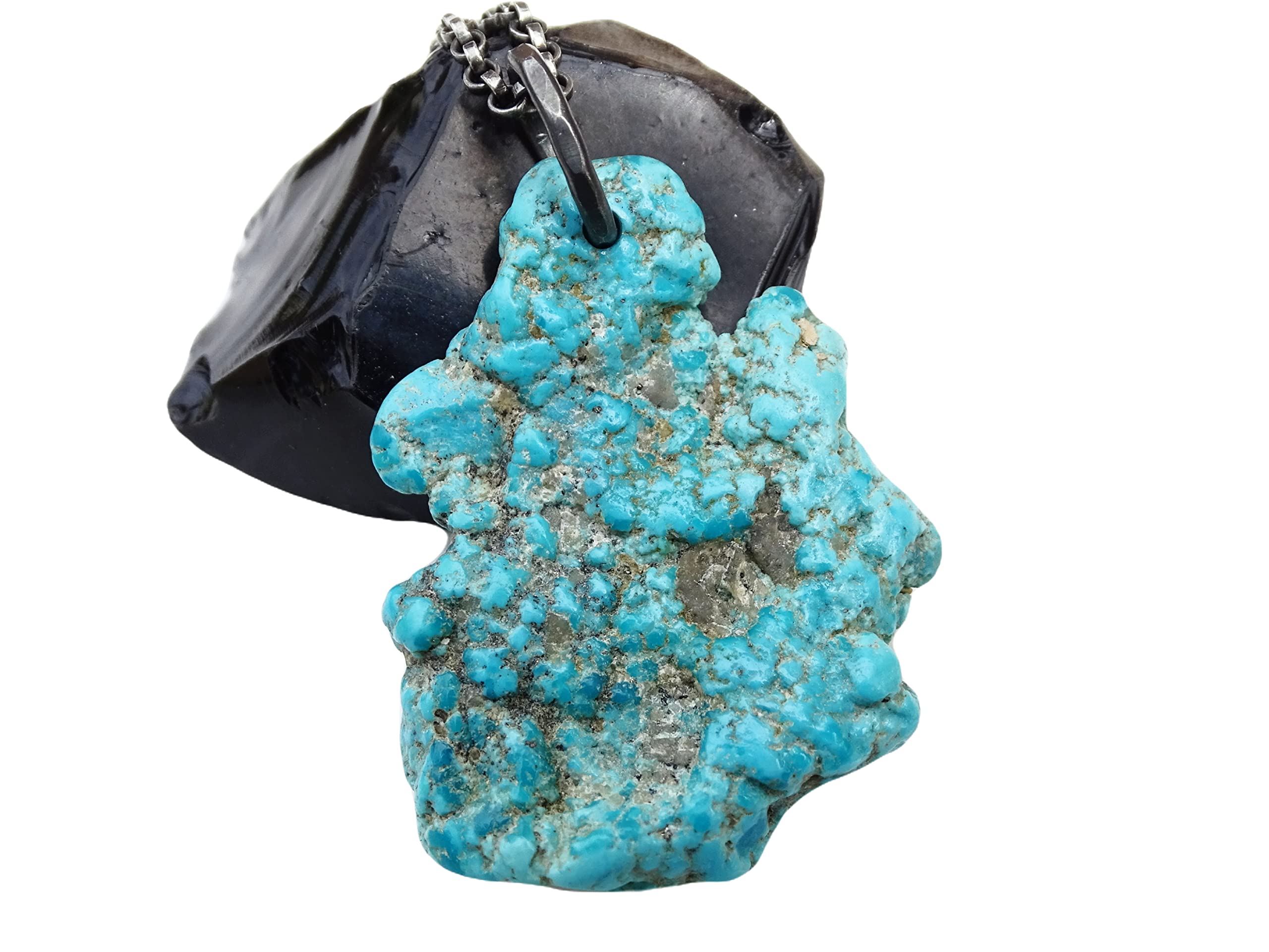 Natural Big Turquoise Pendant Necklace for Men - Raw Sleeping Beauty Turquoise Nugget in Sterling Silver - Perfect for Casual Wear, Gifts & Boho Style