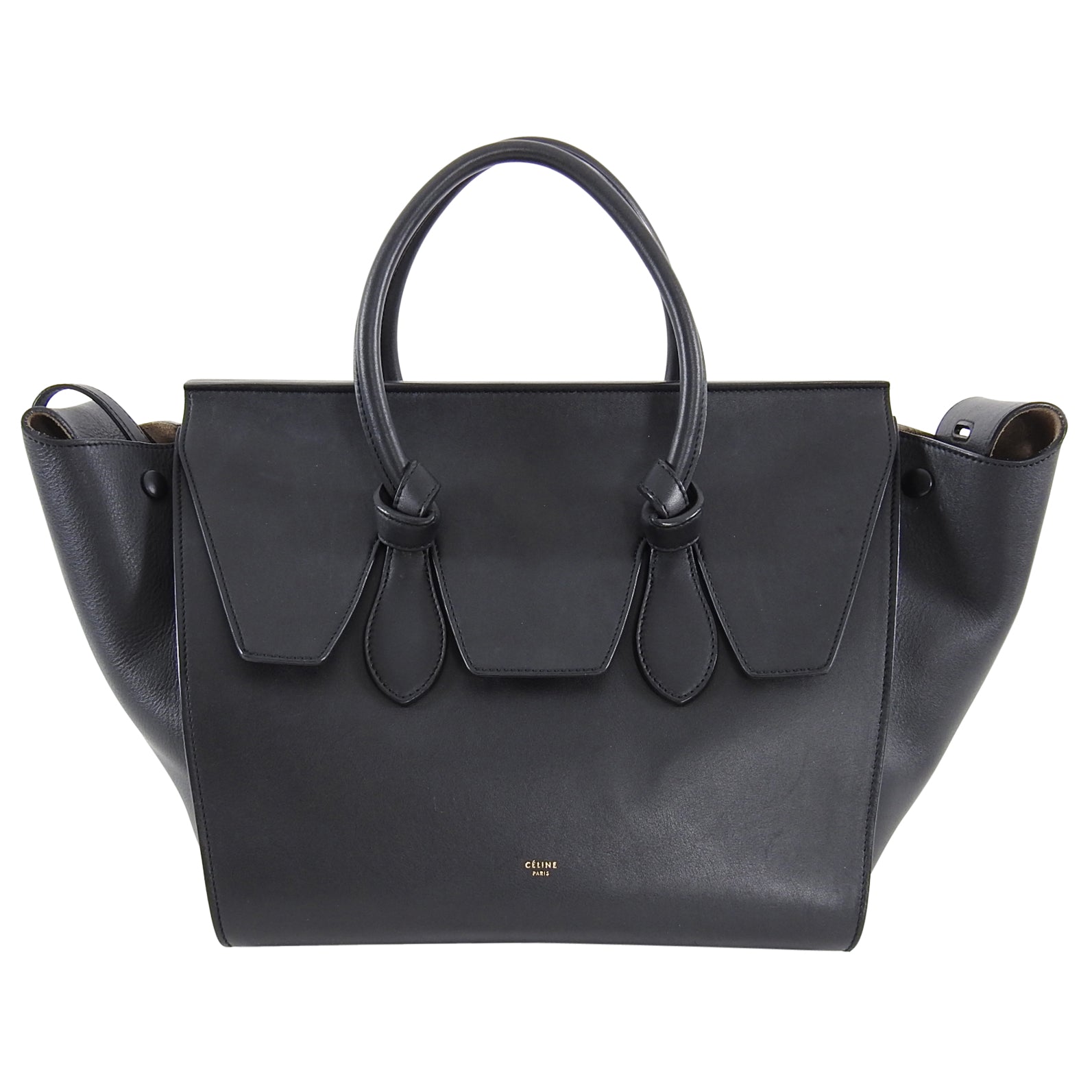 Celine Black Smooth Leather Tie Bag with Pouch - Stylish Crossbody Purse for Women, Perfect for Work, Travel & Evening Events