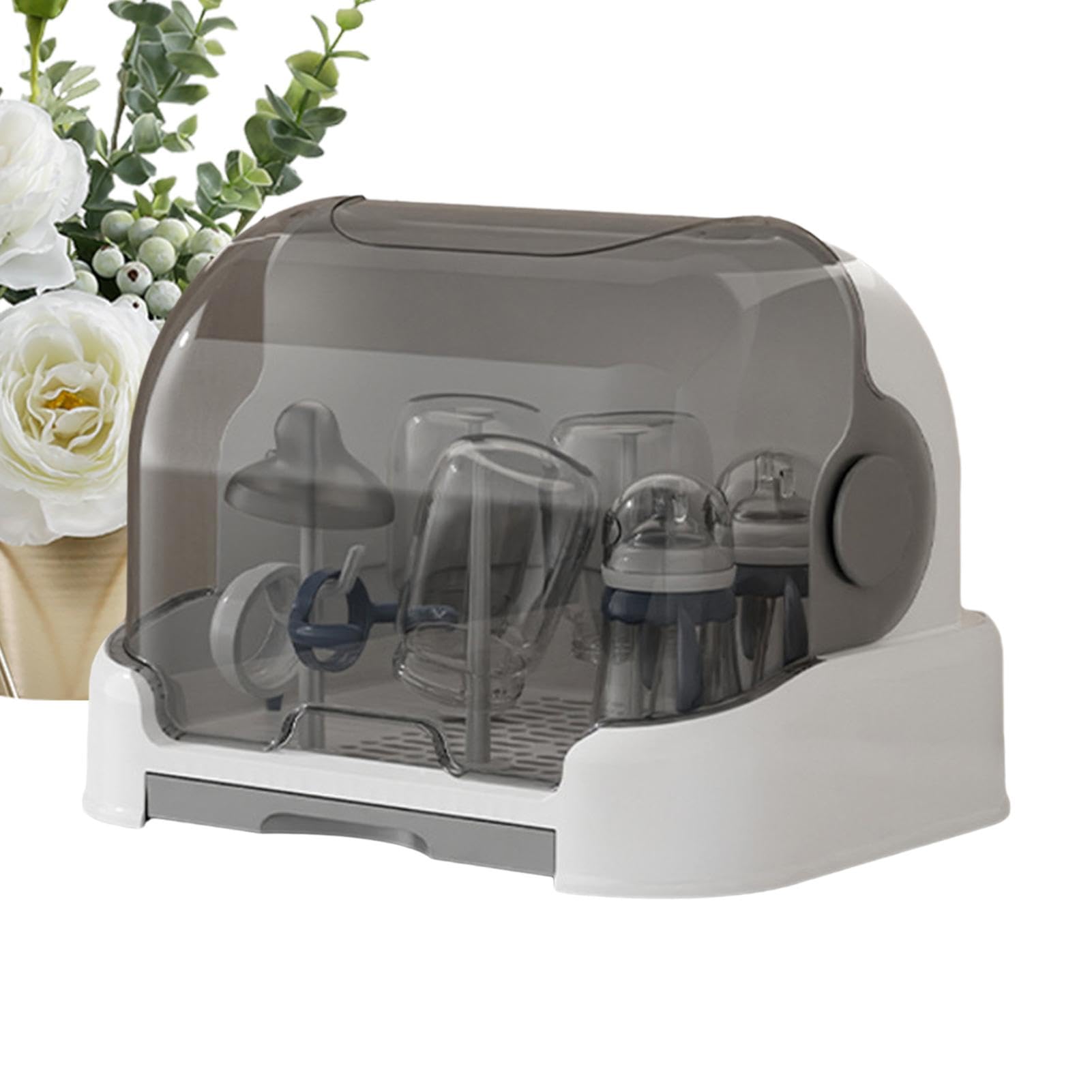 Large Capacity Baby Bottle Drying Rack with Removable Drain Tray - Dustproof Baby Bottle Holder & Storage Organizer for Home Kitchen - Perfect for Breastfeeding Moms & Daycare Centers