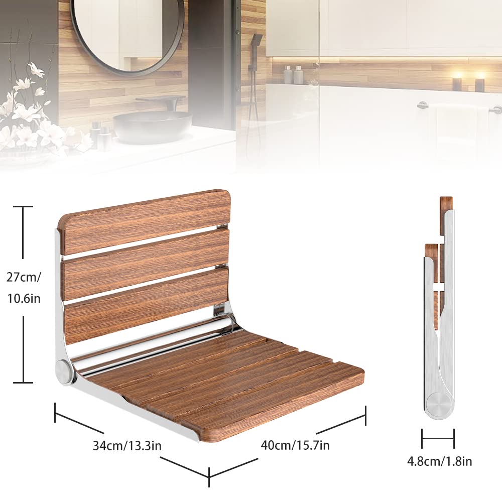 Foldable Wall Mounted Shower Seat for Elderly & Disabled Adults - Non-Slip Fold Up Shower Stool with Adjustable Height, Waterproof Bathroom Chair for Safe Showering (Ideal for Seniors, Rehab & Small Spaces)